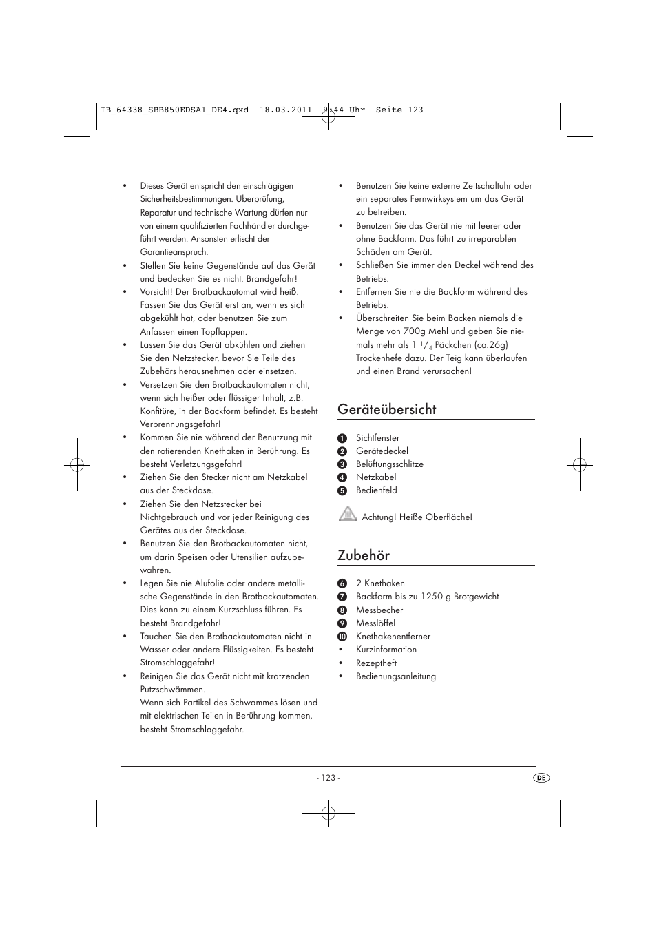 Geräteübersicht, Zubehör | Silvercrest SBB 850 EDS A1 User Manual | Page 125 / 146