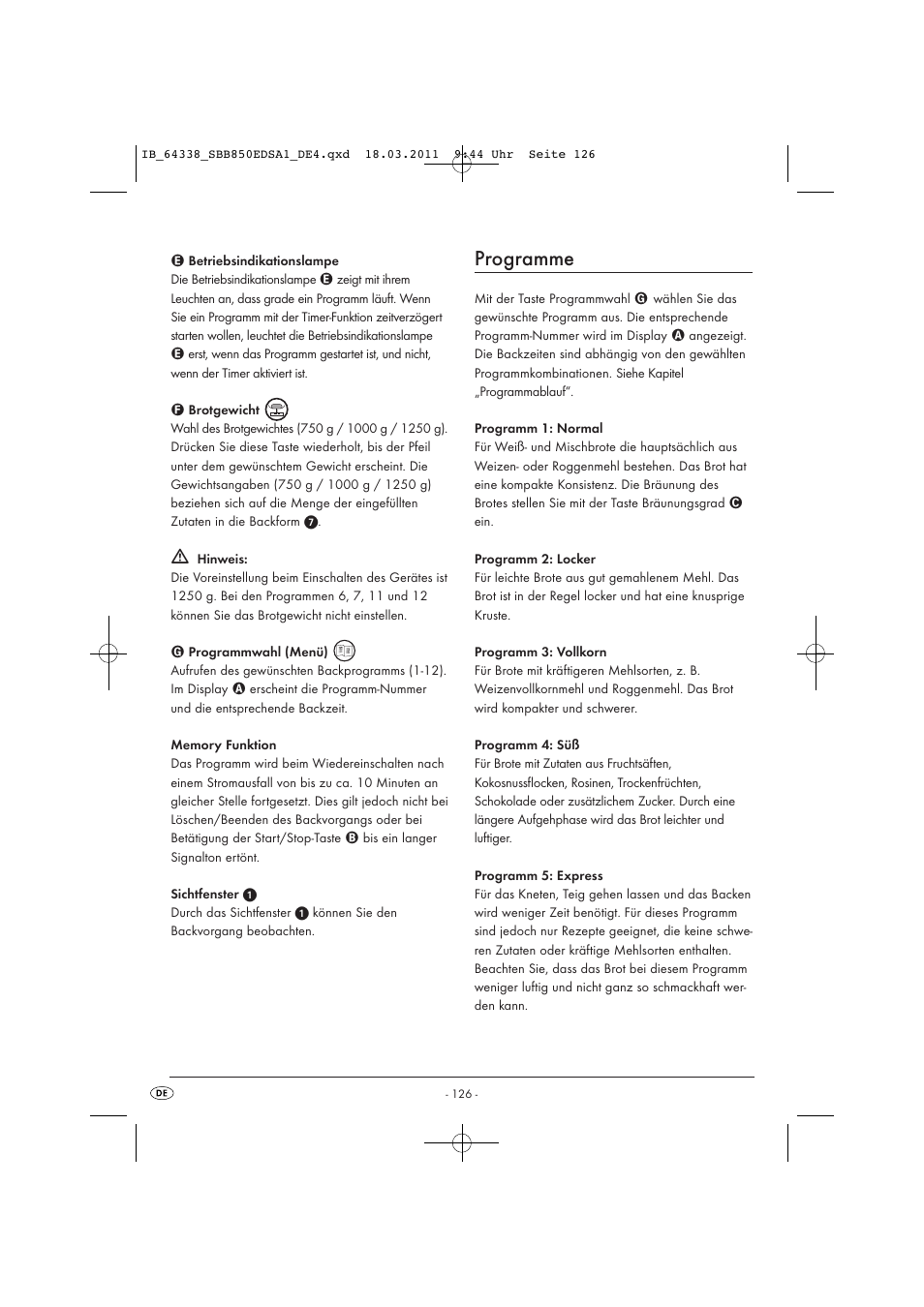Programme | Silvercrest SBB 850 EDS A1 User Manual | Page 128 / 146