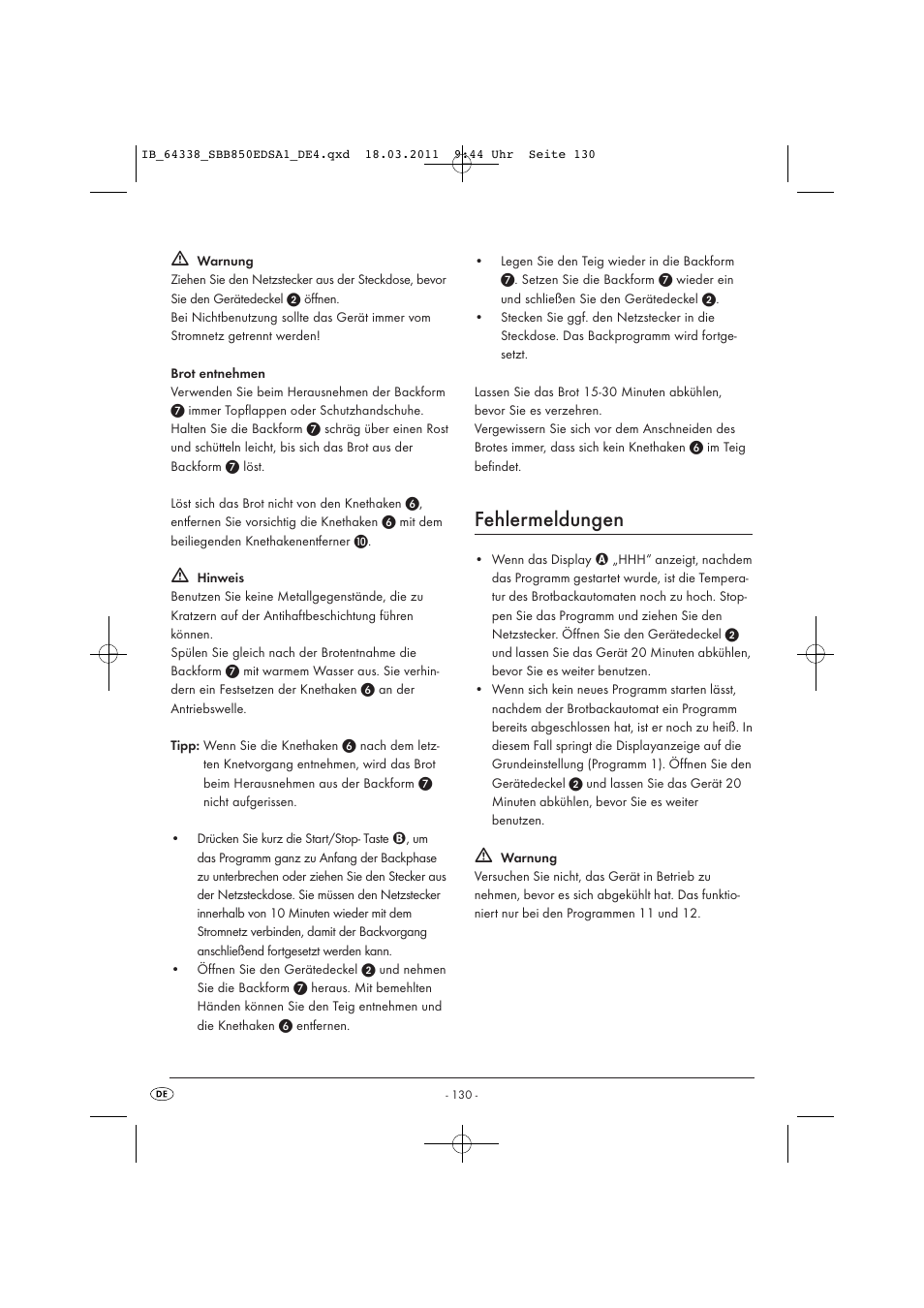 Fehlermeldungen | Silvercrest SBB 850 EDS A1 User Manual | Page 132 / 146