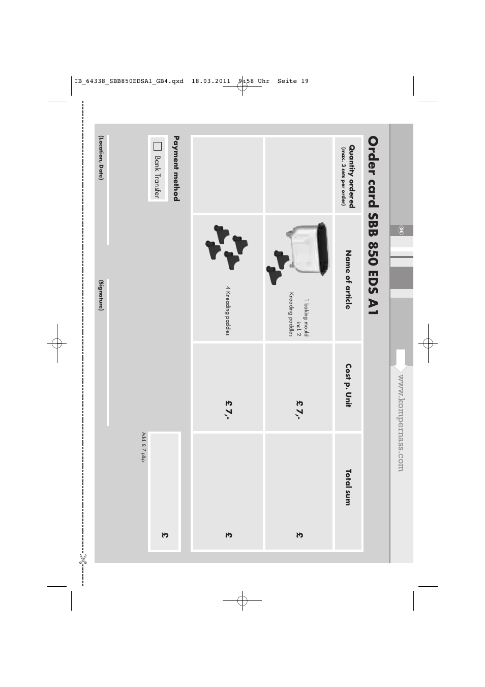 Order card sbb 850 eds a1 | Silvercrest SBB 850 EDS A1 User Manual | Page 21 / 146