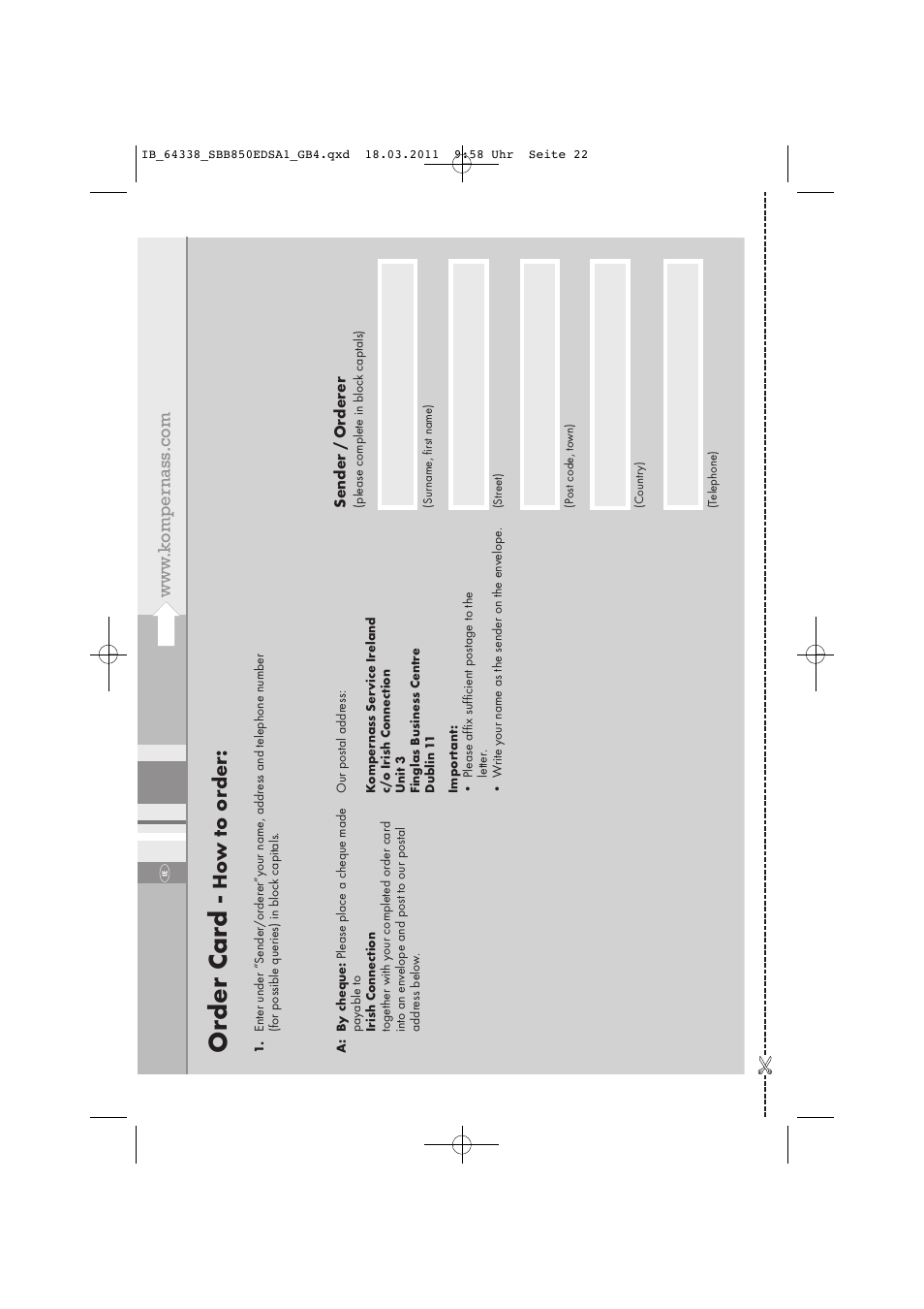 Or der car d | Silvercrest SBB 850 EDS A1 User Manual | Page 24 / 146