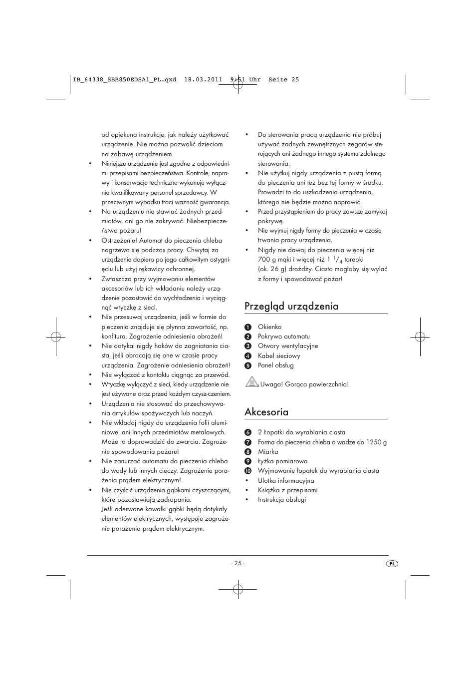 Przegląd urządzenia, Akcesoria | Silvercrest SBB 850 EDS A1 User Manual | Page 27 / 146