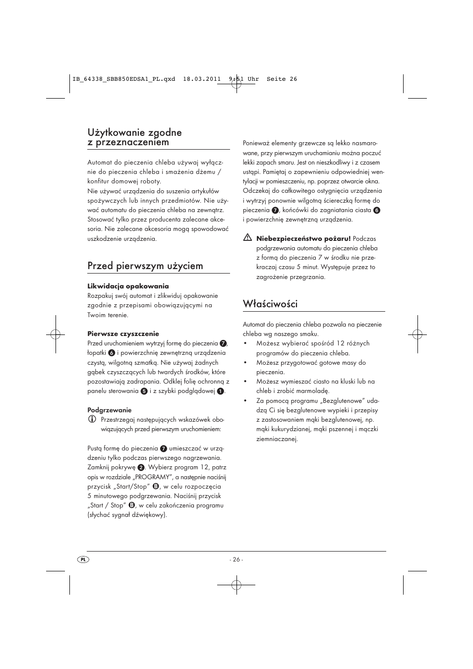 Użytkowanie zgodne z przeznaczeniem, Przed pierwszym użyciem, Właściwości | Silvercrest SBB 850 EDS A1 User Manual | Page 28 / 146