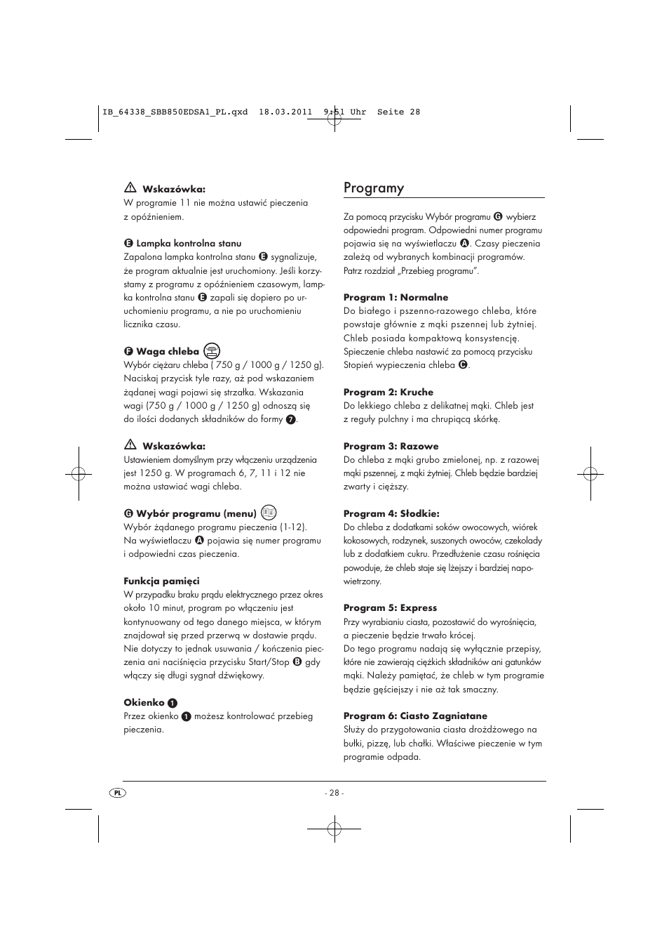 Programy | Silvercrest SBB 850 EDS A1 User Manual | Page 30 / 146