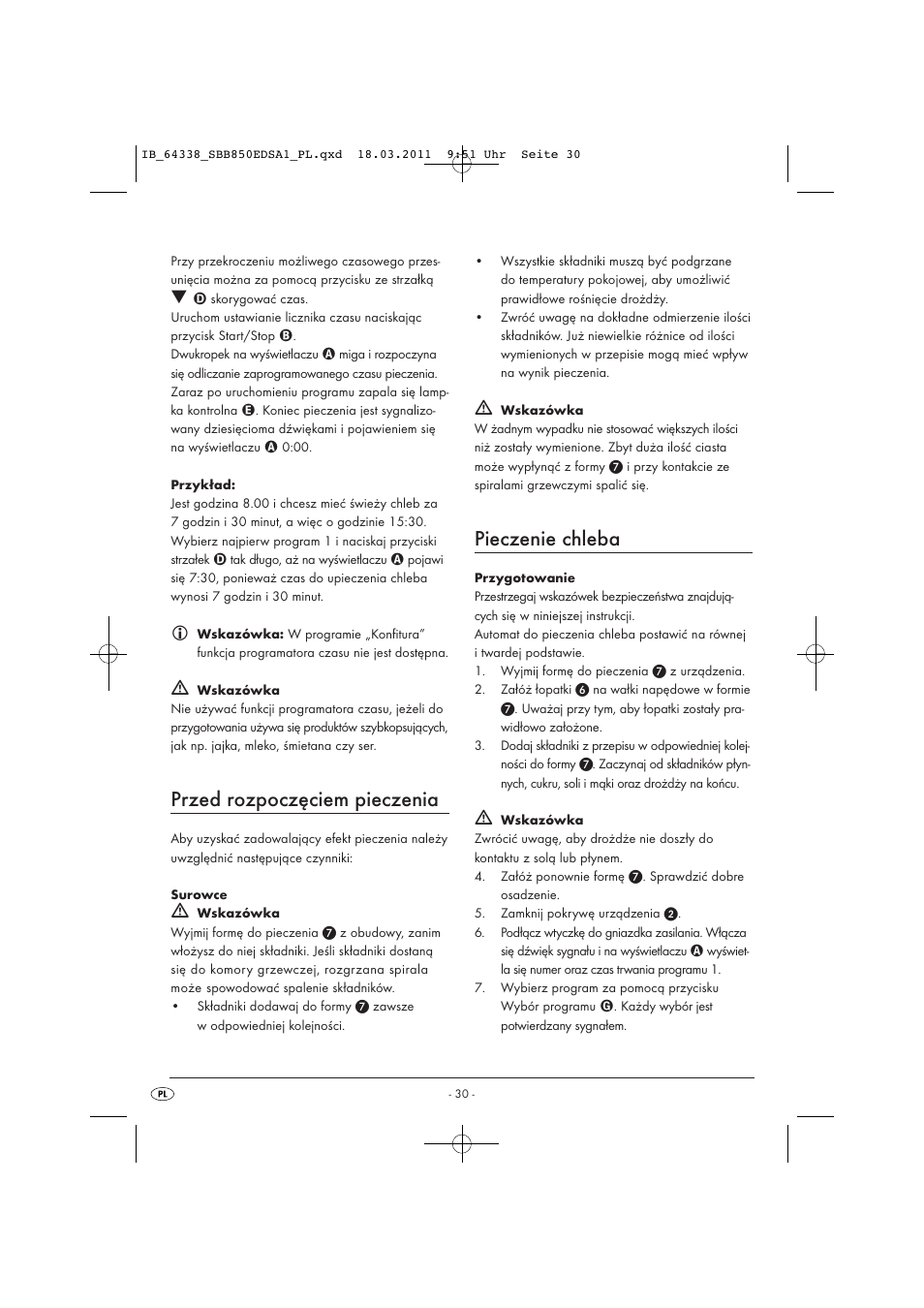 Przed rozpoczęciem pieczenia, Pieczenie chleba | Silvercrest SBB 850 EDS A1 User Manual | Page 32 / 146