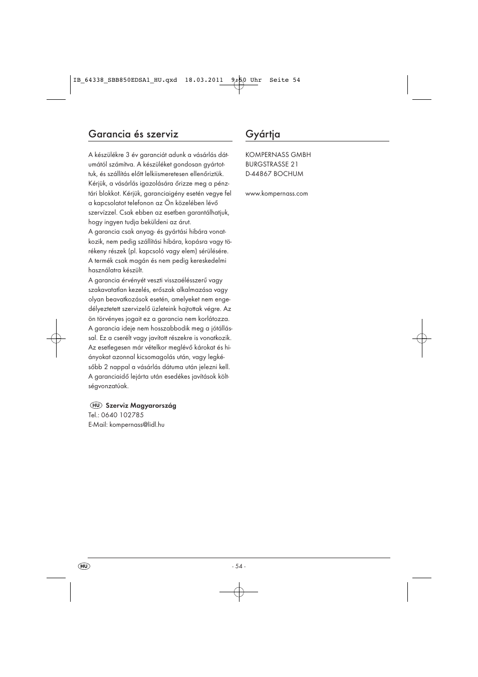 Garancia és szerviz, Gyártja | Silvercrest SBB 850 EDS A1 User Manual | Page 56 / 146