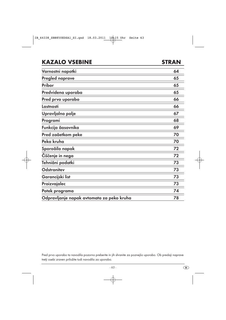 Kazalo vsebine stran | Silvercrest SBB 850 EDS A1 User Manual | Page 65 / 146