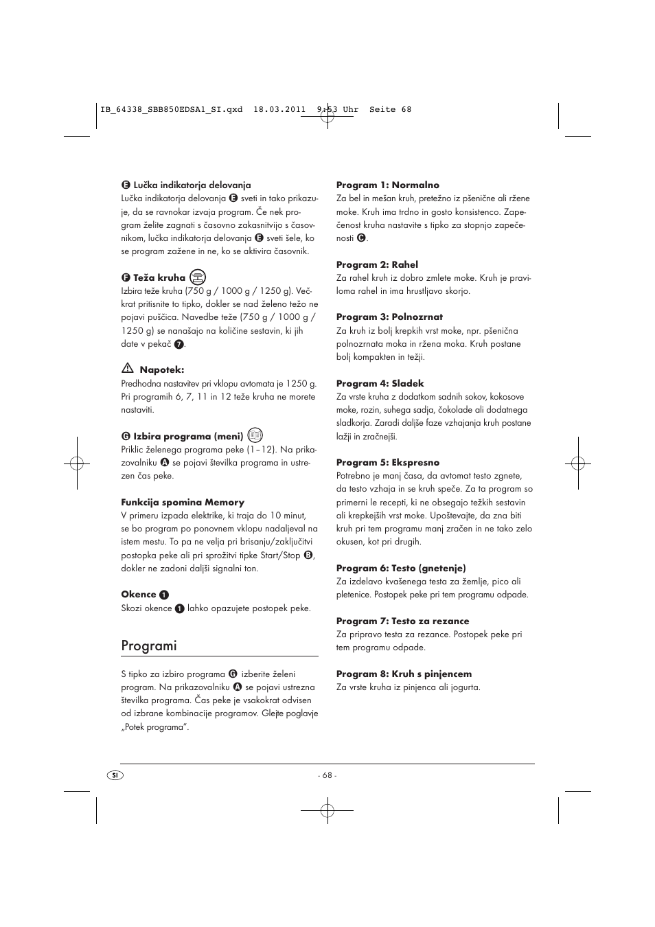 Programi | Silvercrest SBB 850 EDS A1 User Manual | Page 70 / 146