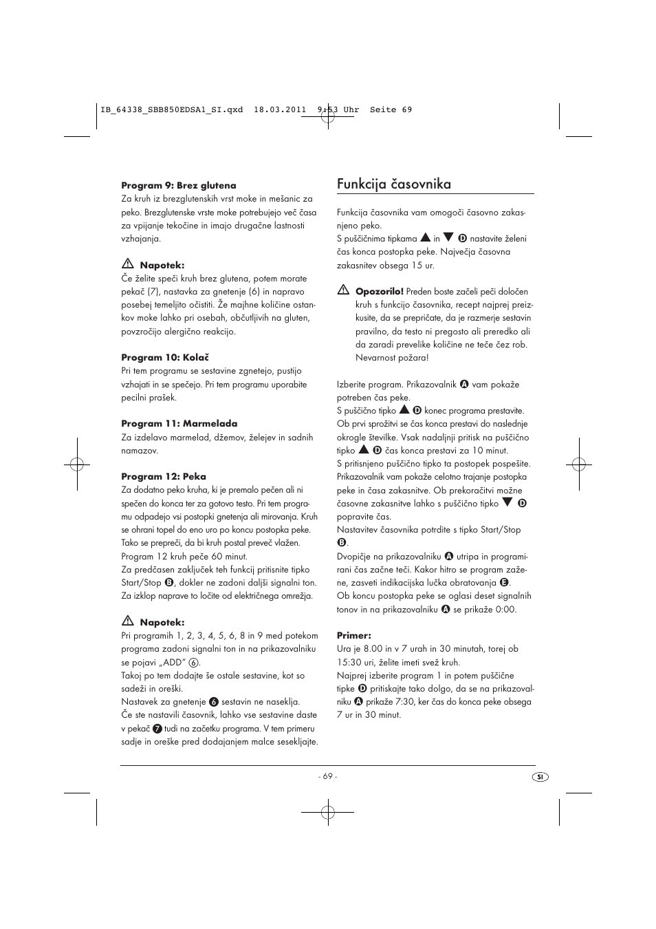 Funkcija časovnika | Silvercrest SBB 850 EDS A1 User Manual | Page 71 / 146