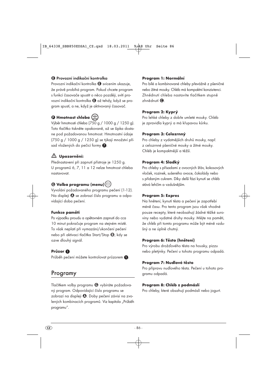Programy | Silvercrest SBB 850 EDS A1 User Manual | Page 88 / 146
