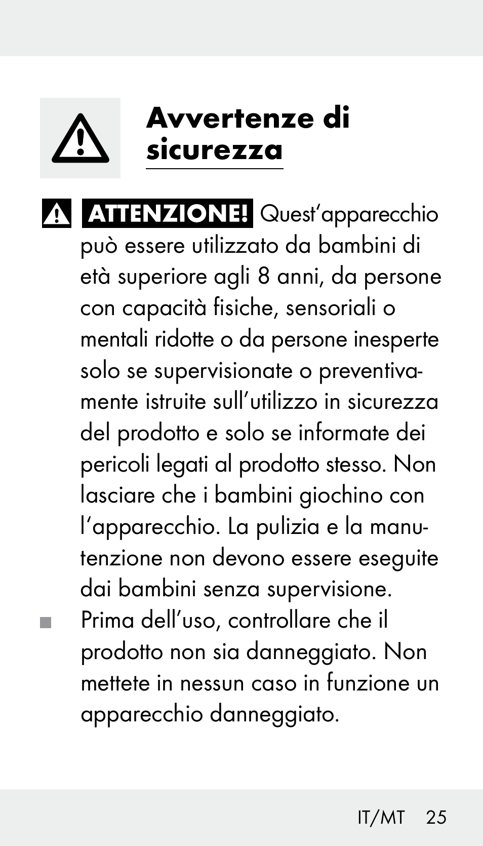 Avvertenze di sicurezza | Silvercrest Z31894 User Manual | Page 25 / 90