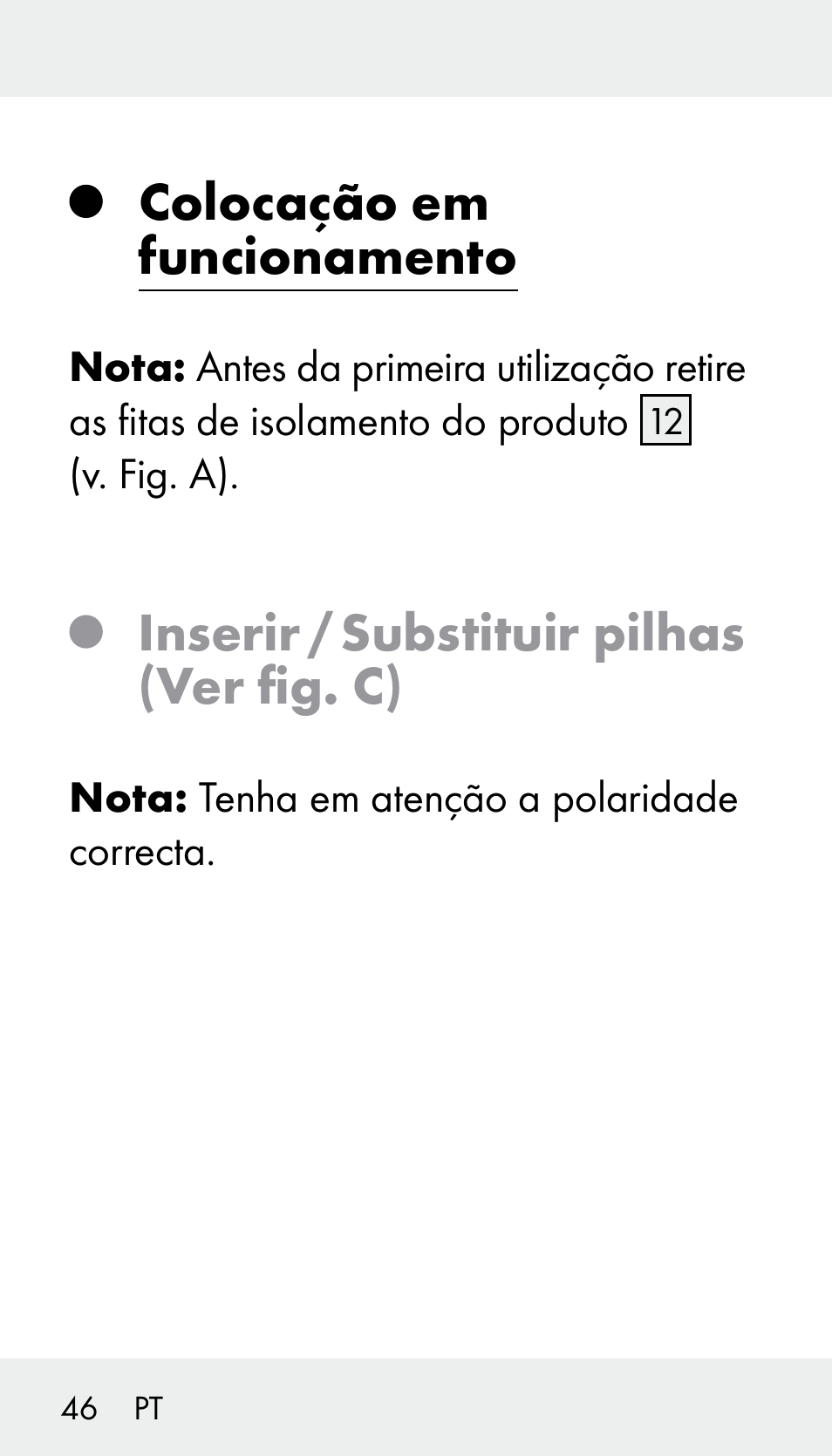 Colocação em funcionamento, Inserir / substituir pilhas (ver fig. c) | Silvercrest Z31894 User Manual | Page 46 / 90