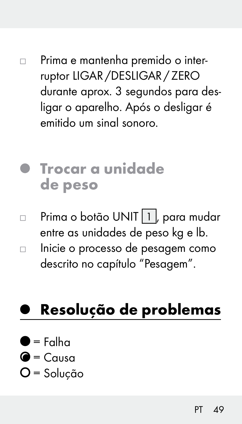 Trocar a unidade de peso, Resolução de problemas | Silvercrest Z31894 User Manual | Page 49 / 90