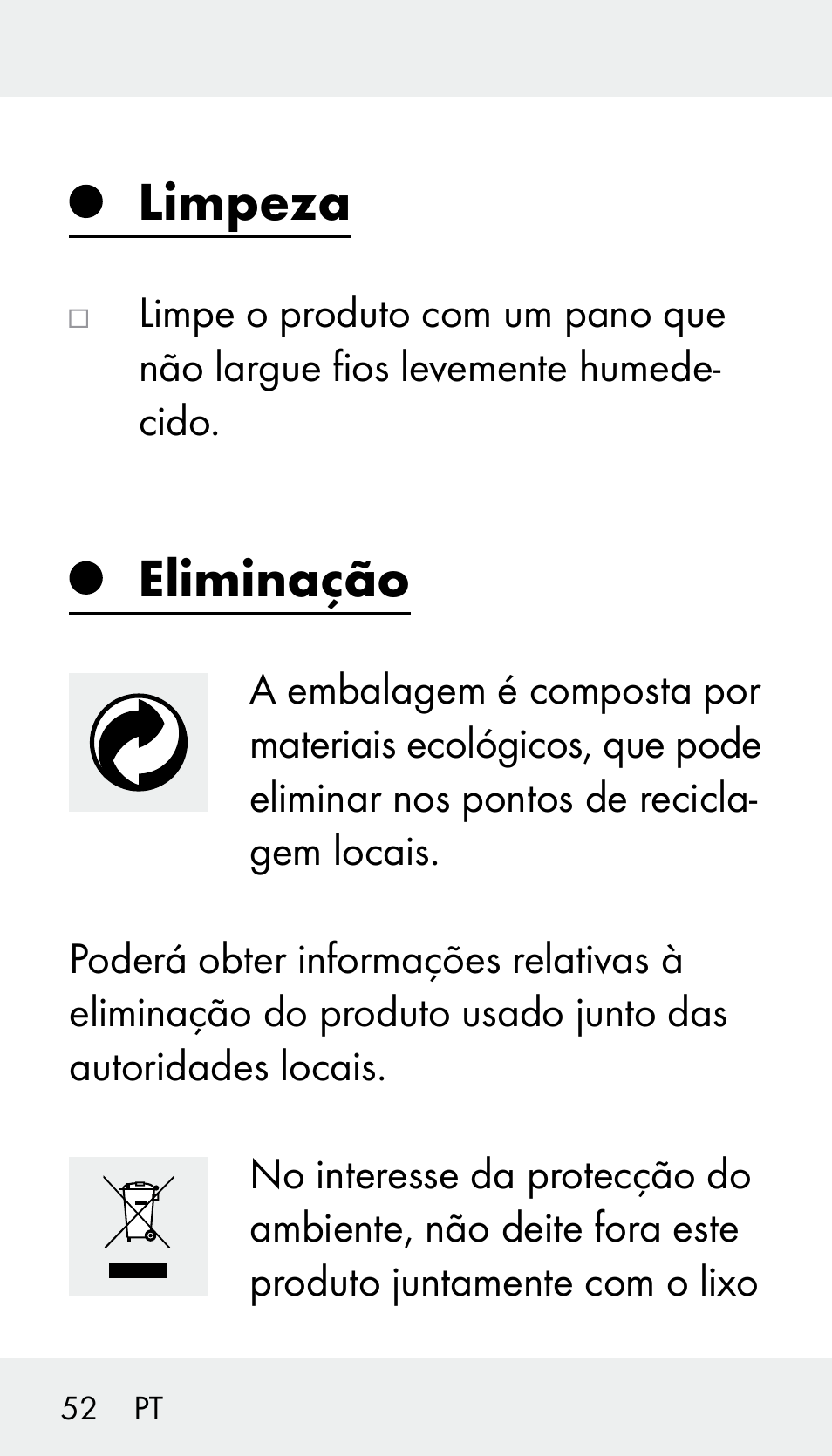 Limpeza, Eliminação | Silvercrest Z31894 User Manual | Page 52 / 90