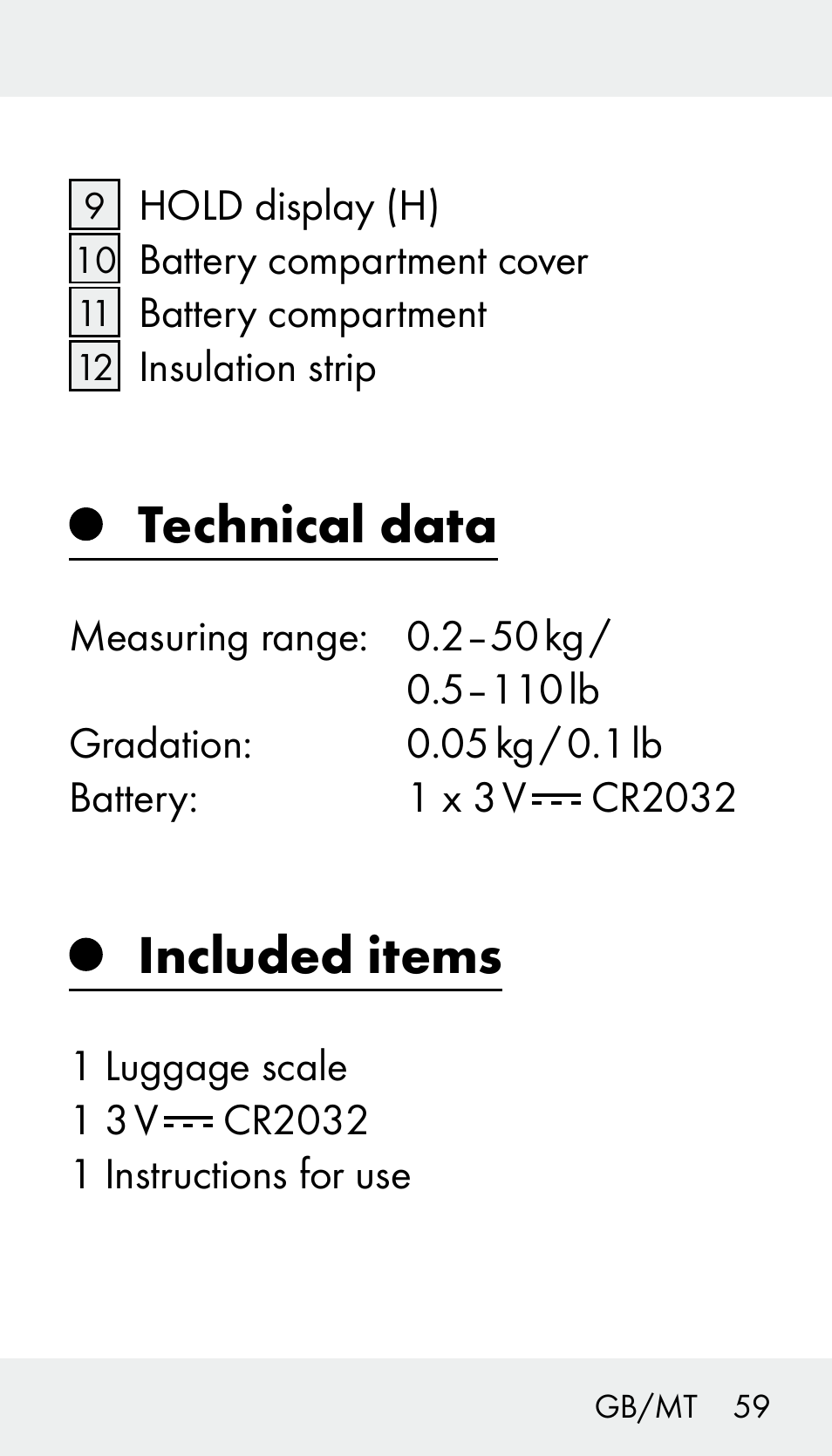 Technical data, Included items | Silvercrest Z31894 User Manual | Page 59 / 90