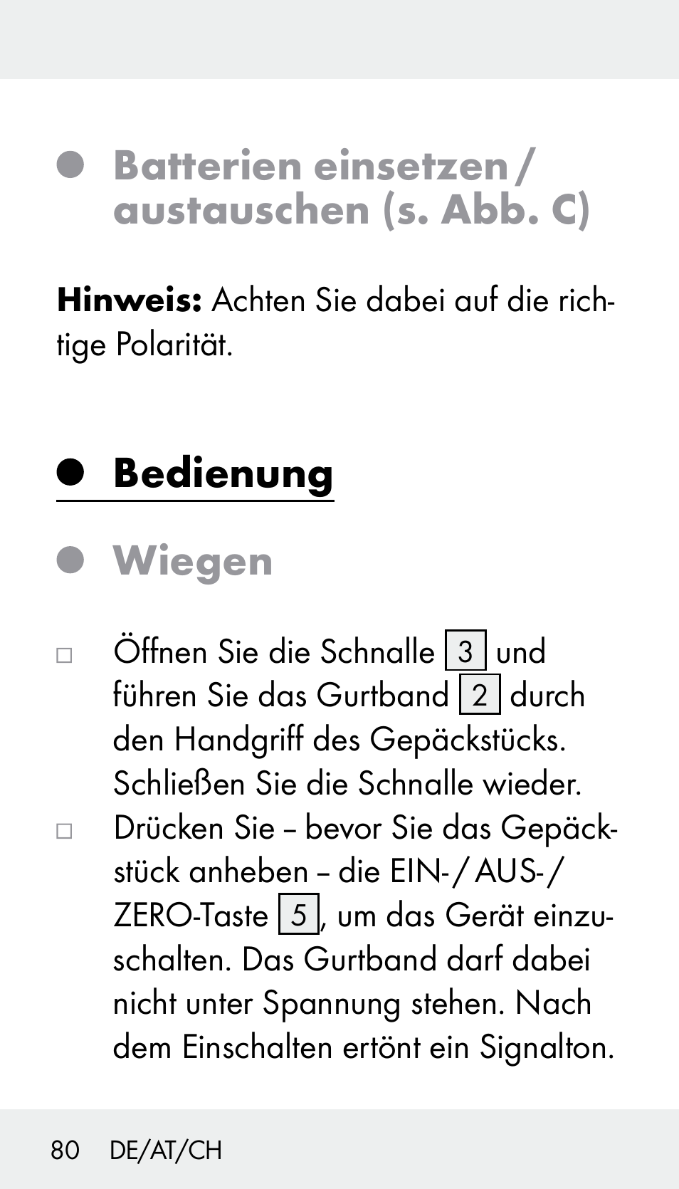 Batterien einsetzen / austauschen (s. abb. c), Bedienung wiegen | Silvercrest Z31894 User Manual | Page 80 / 90