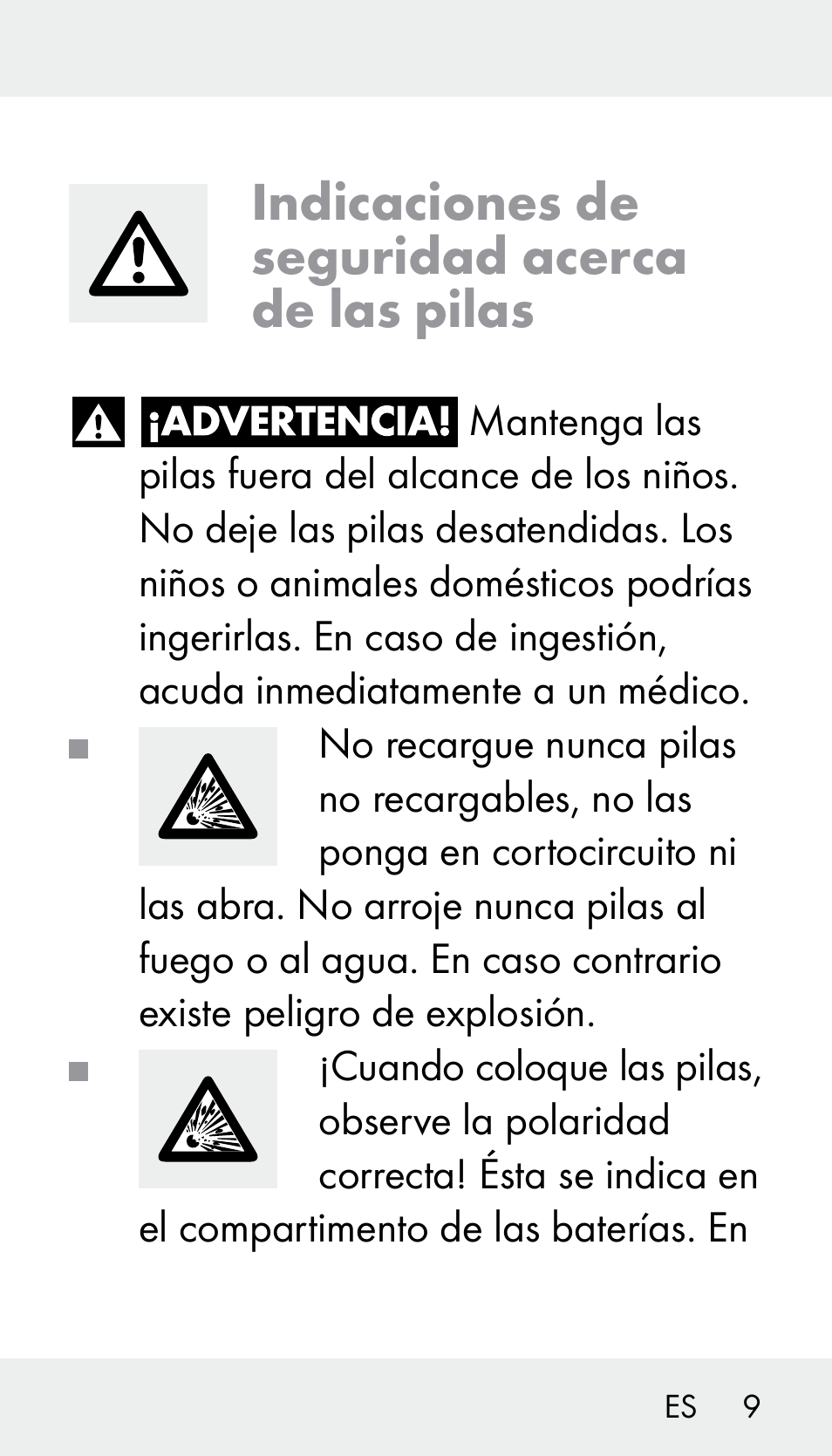 Indicaciones de seguridad acerca de las pilas | Silvercrest Z31894 User Manual | Page 9 / 90