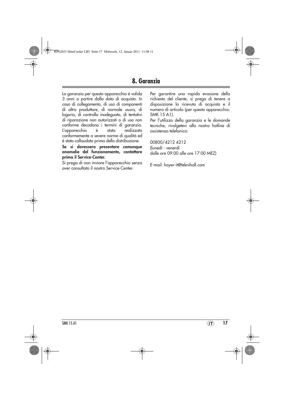 Garanzia | Silvercrest SMK 15 A1 User Manual | Page 19 / 42