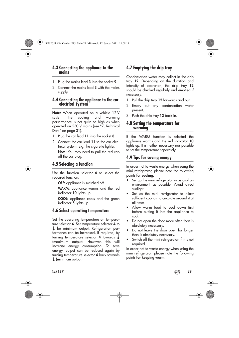 3 connecting the appliance to the mains, 5 selecting a function, 6 select operating temperature | 7 emptying the drip tray, 8 setting the temperature for warming, 9 tips for saving energy | Silvercrest SMK 15 A1 User Manual | Page 31 / 42