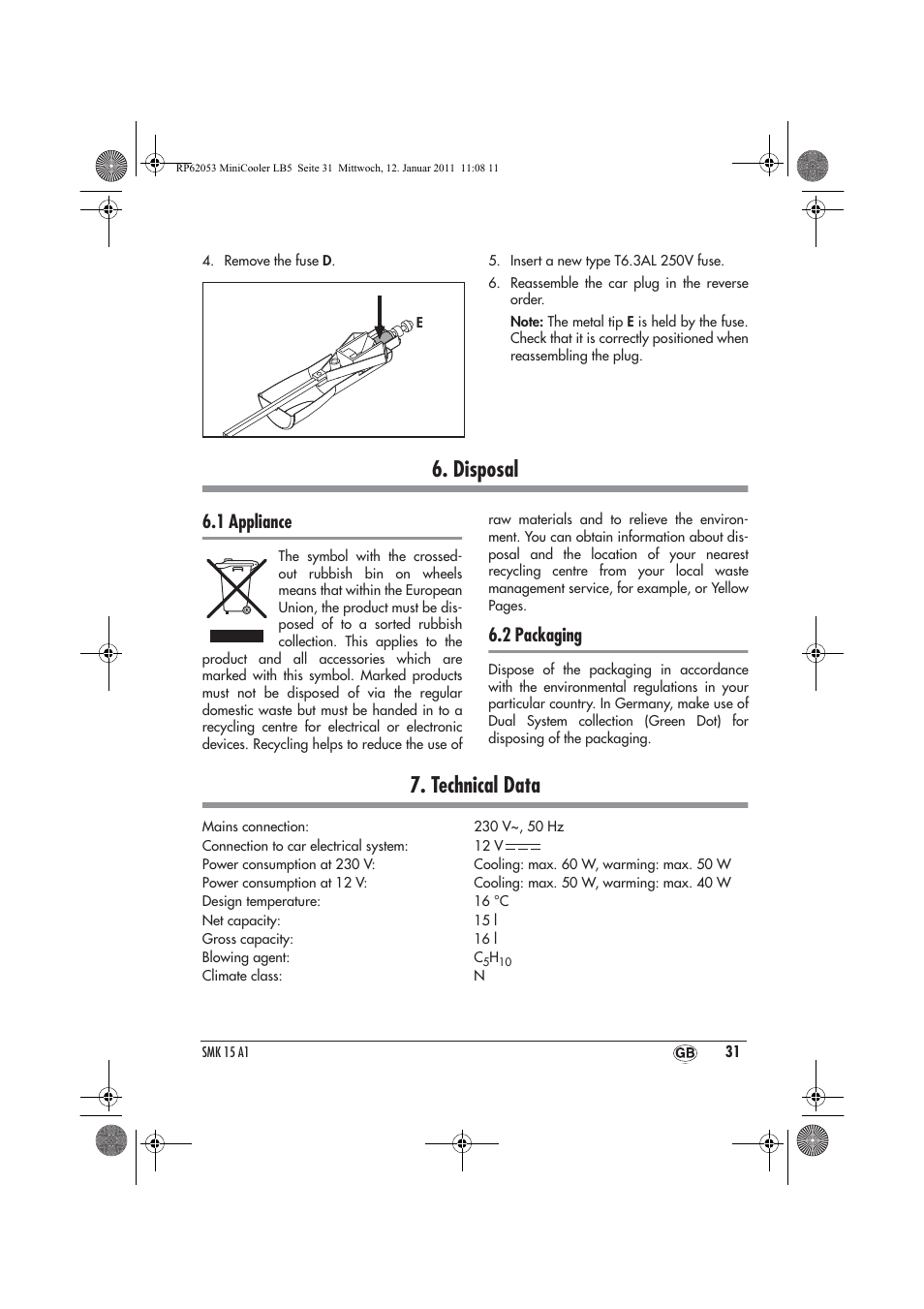 Disposal, Technical data, 1 appliance | 2 packaging | Silvercrest SMK 15 A1 User Manual | Page 33 / 42