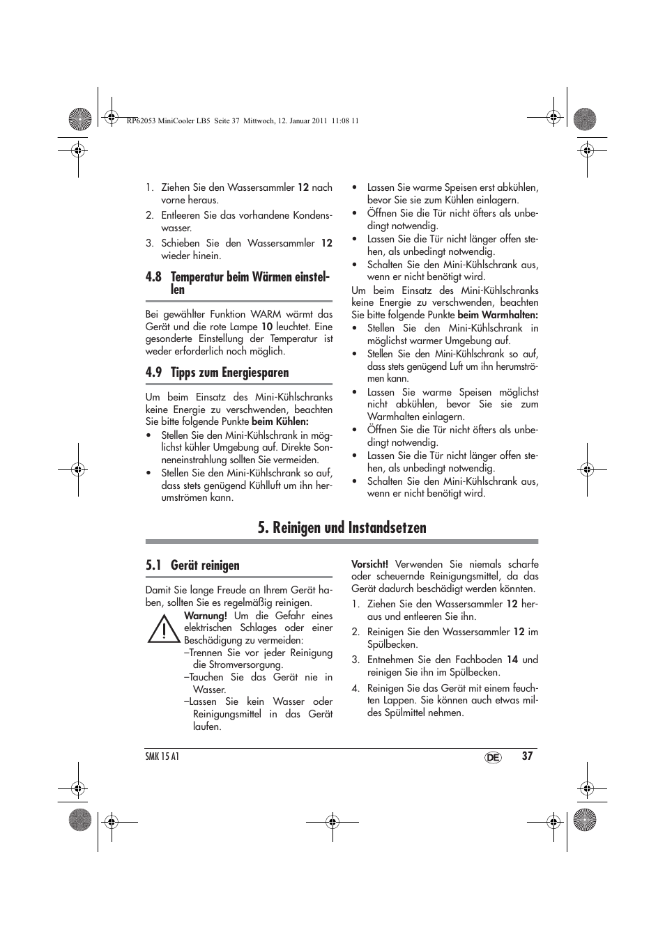 Reinigen und instandsetzen, 8 temperatur beim wärmen einstel- len, 9 tipps zum energiesparen | 1 gerät reinigen | Silvercrest SMK 15 A1 User Manual | Page 39 / 42