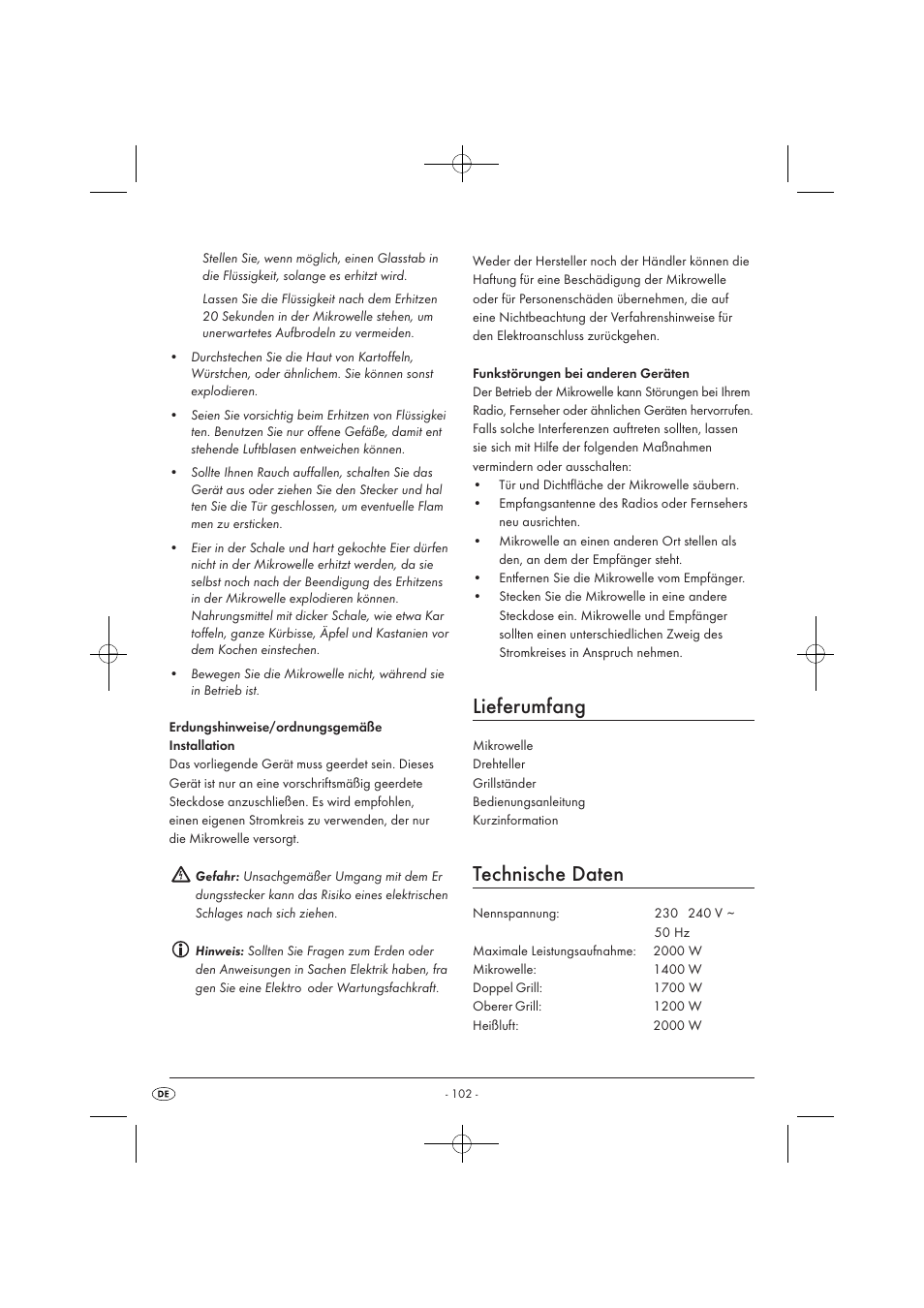 Lieferumfang, Technische daten | Silvercrest SMW 900 EDS A1 User Manual | Page 104 / 123