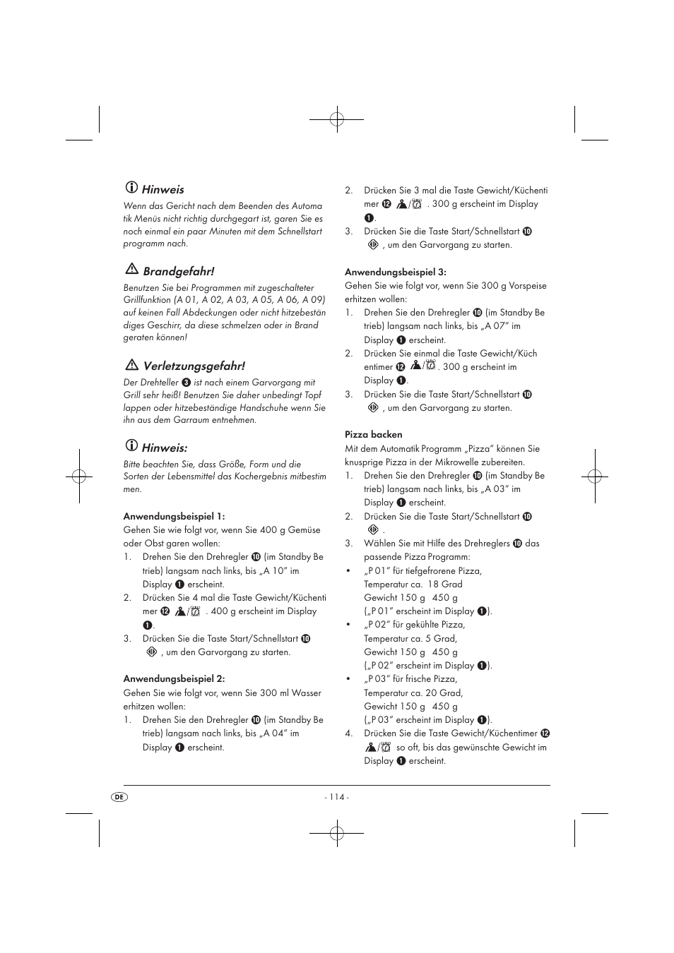 Hinweis, Brandgefahr, Verletzungsgefahr | Silvercrest SMW 900 EDS A1 User Manual | Page 116 / 123
