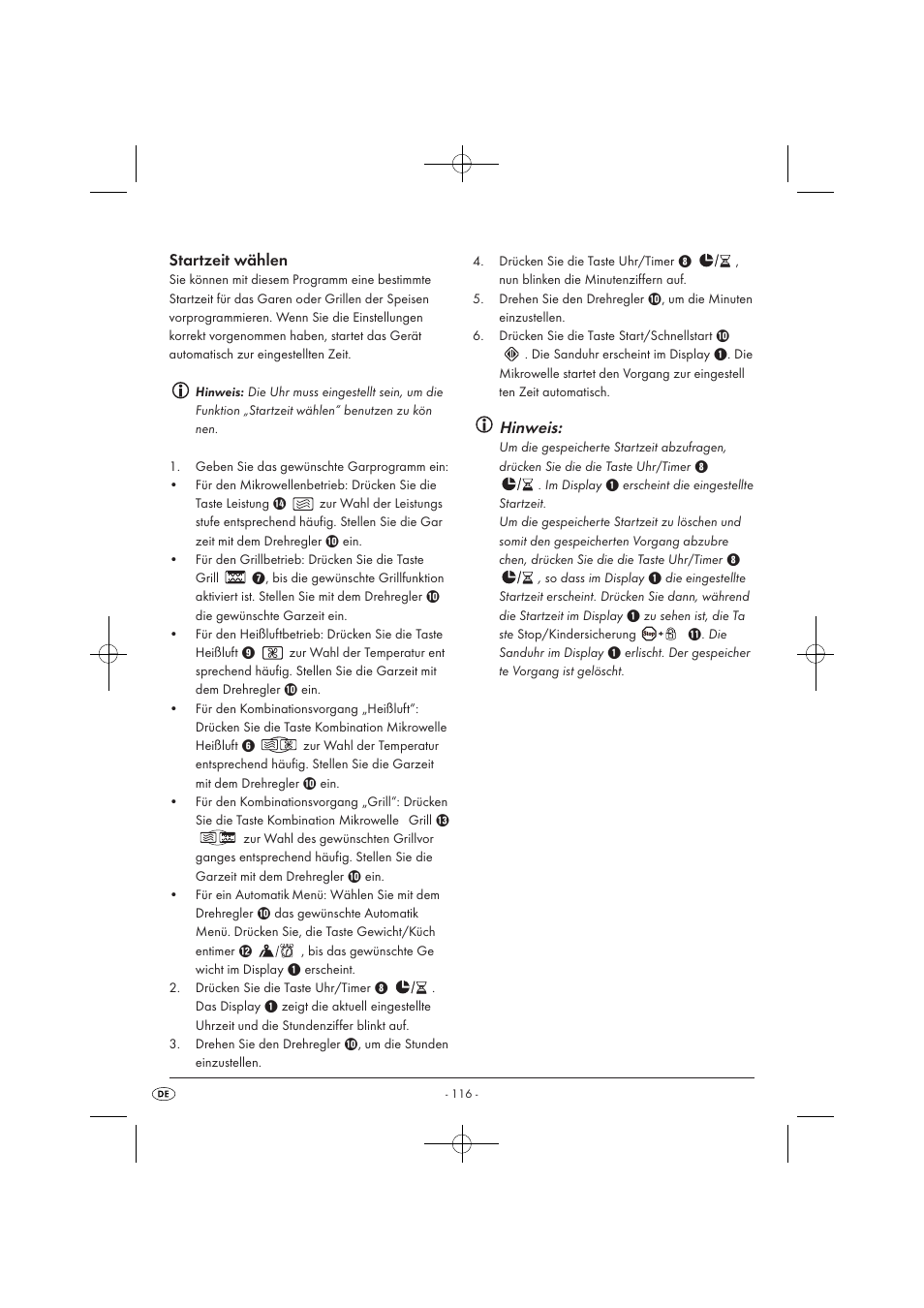 Startzeit wählen, Hinweis | Silvercrest SMW 900 EDS A1 User Manual | Page 118 / 123