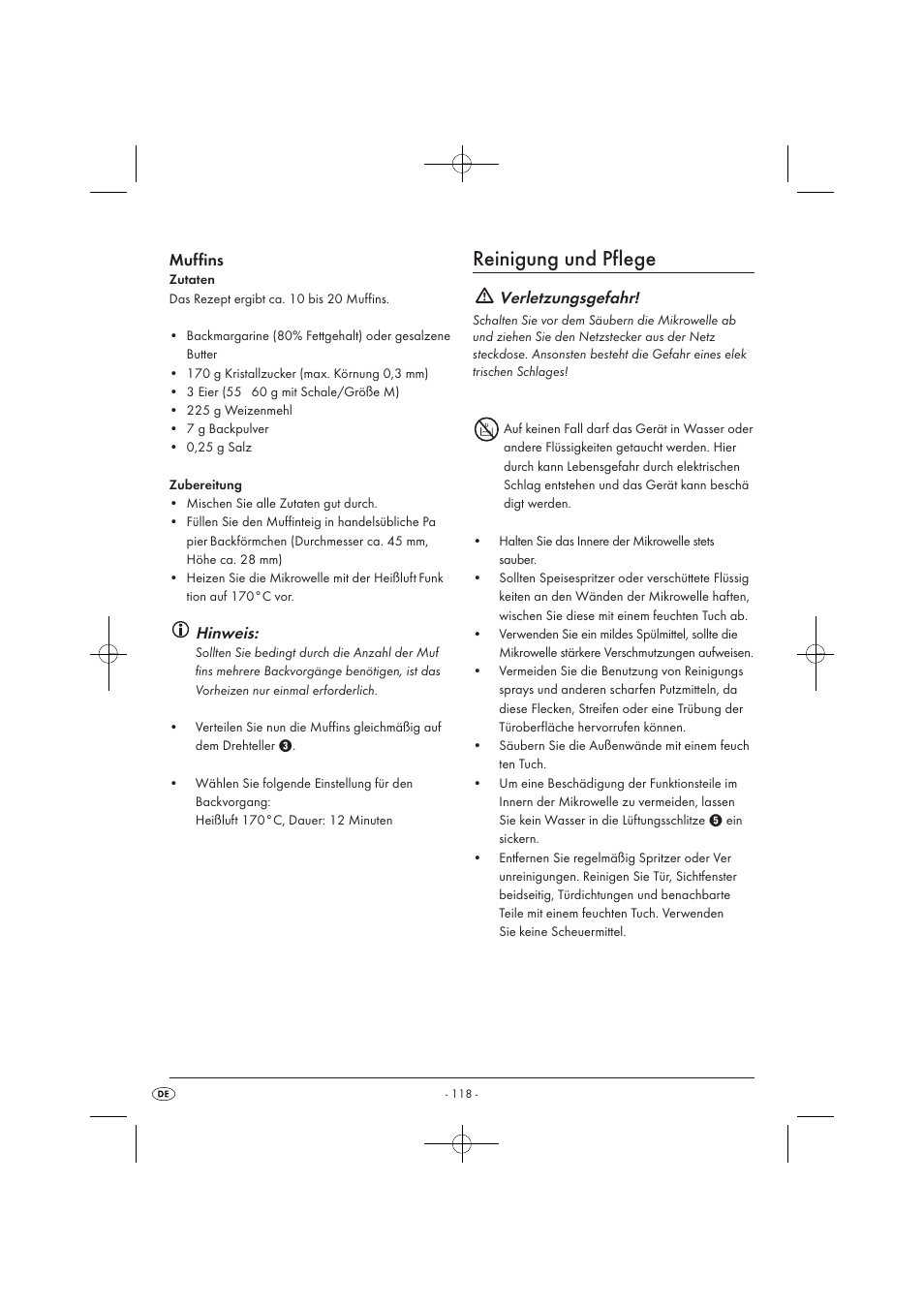 Reinigung und pflege, Muffins, Hinweis | Verletzungsgefahr | Silvercrest SMW 900 EDS A1 User Manual | Page 120 / 123