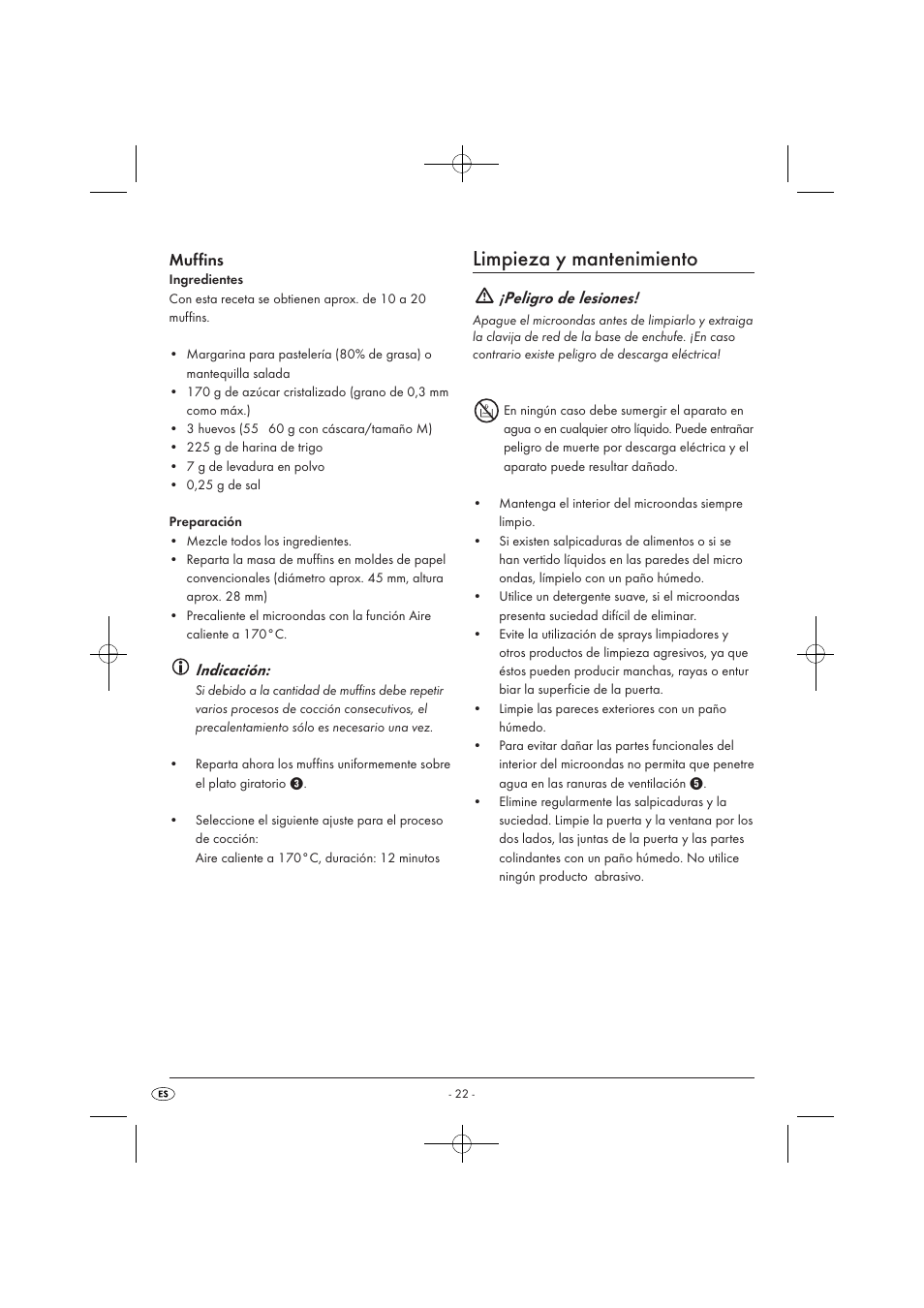 Limpieza y mantenimiento, Muffins, Indicación | Peligro de lesiones | Silvercrest SMW 900 EDS A1 User Manual | Page 24 / 123