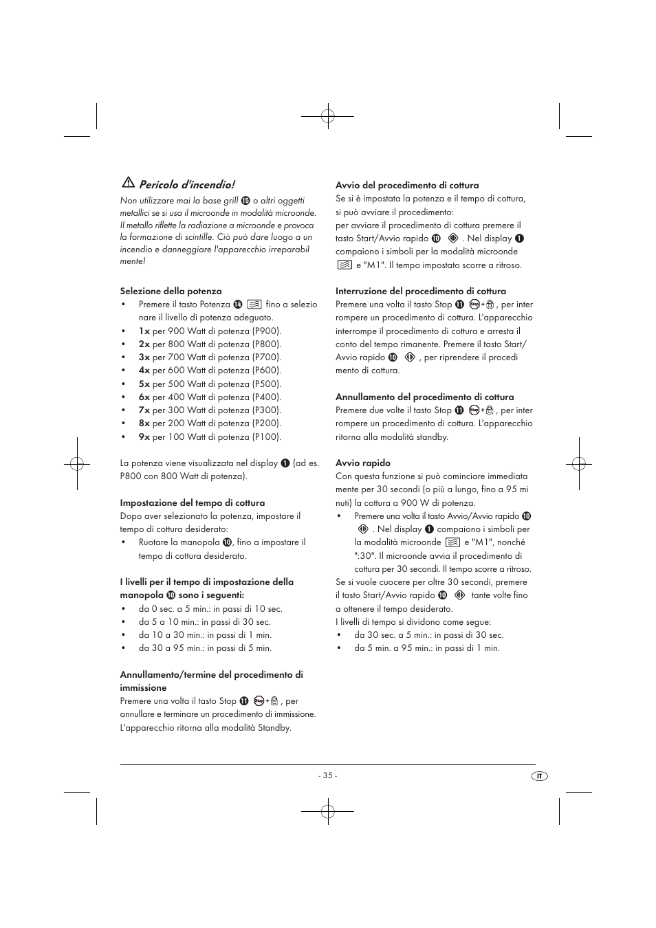 Pericolo d'incendio | Silvercrest SMW 900 EDS A1 User Manual | Page 37 / 123