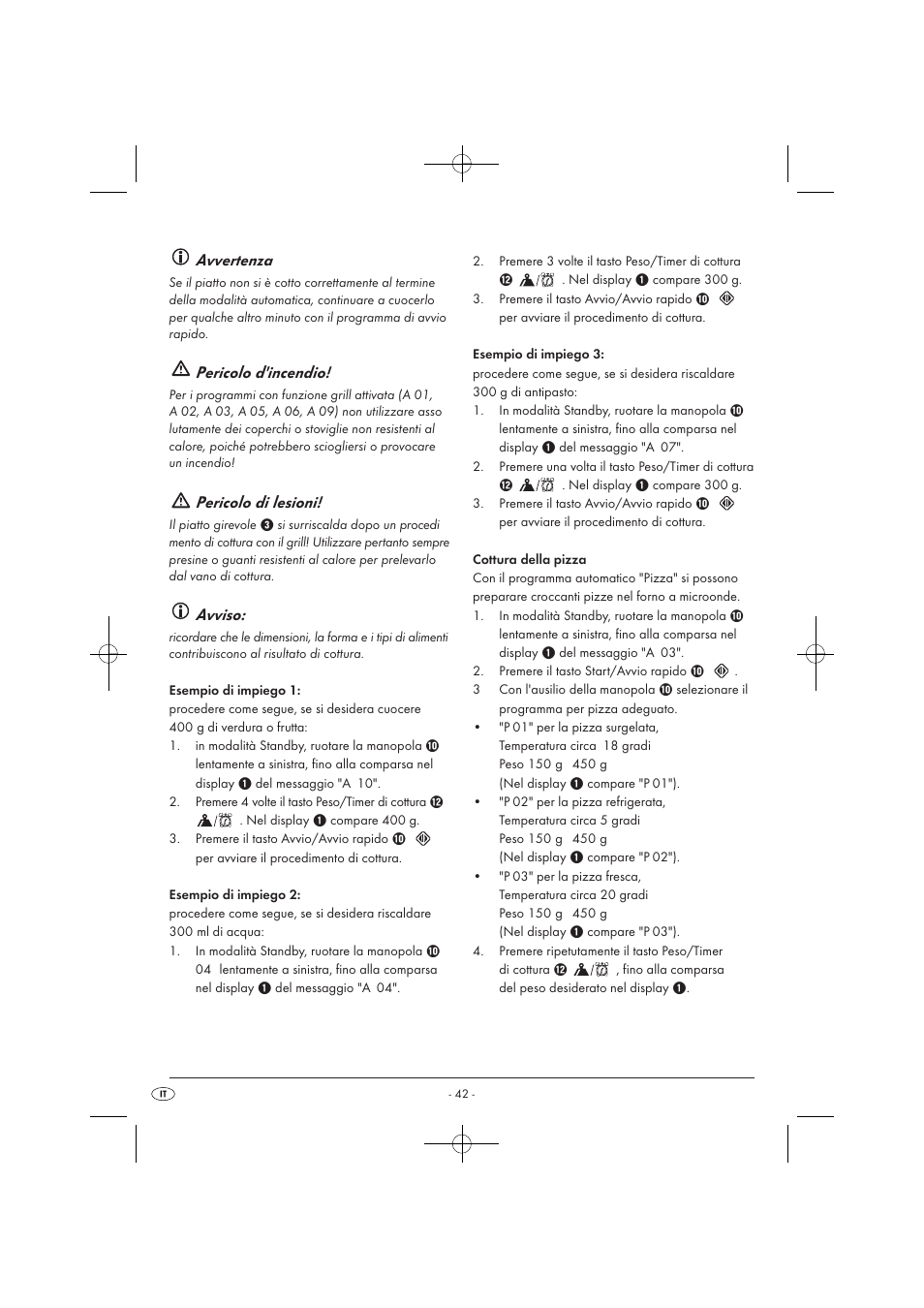 Avvertenza, Pericolo d'incendio, Pericolo di lesioni | Avviso | Silvercrest SMW 900 EDS A1 User Manual | Page 44 / 123