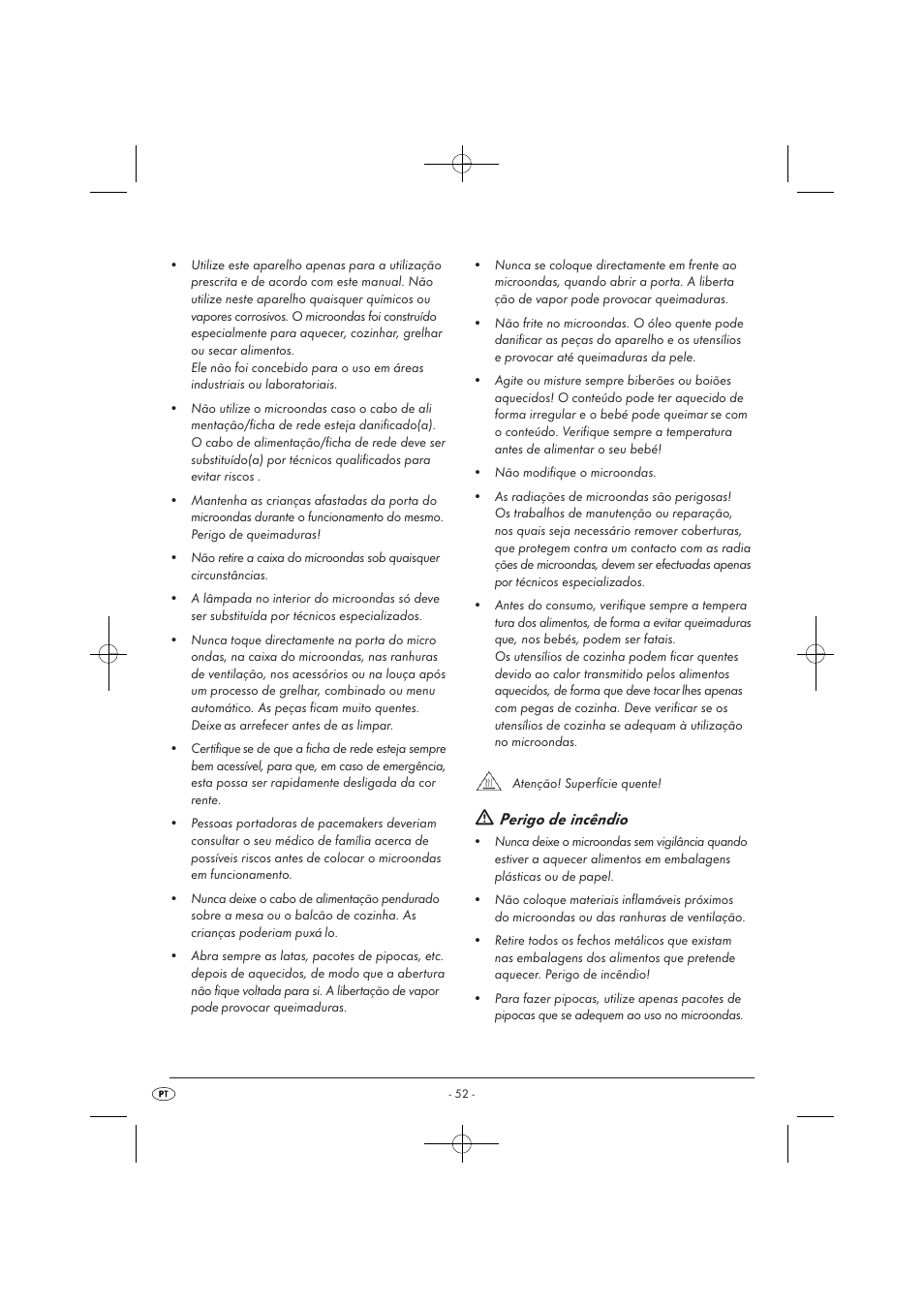 Perigo de incêndio | Silvercrest SMW 900 EDS A1 User Manual | Page 54 / 123