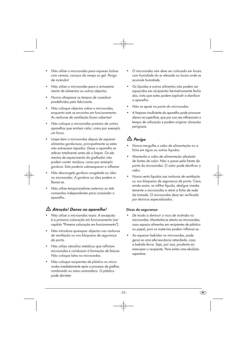 Atenção! danos no aparelho, Perigo | Silvercrest SMW 900 EDS A1 User Manual | Page 55 / 123