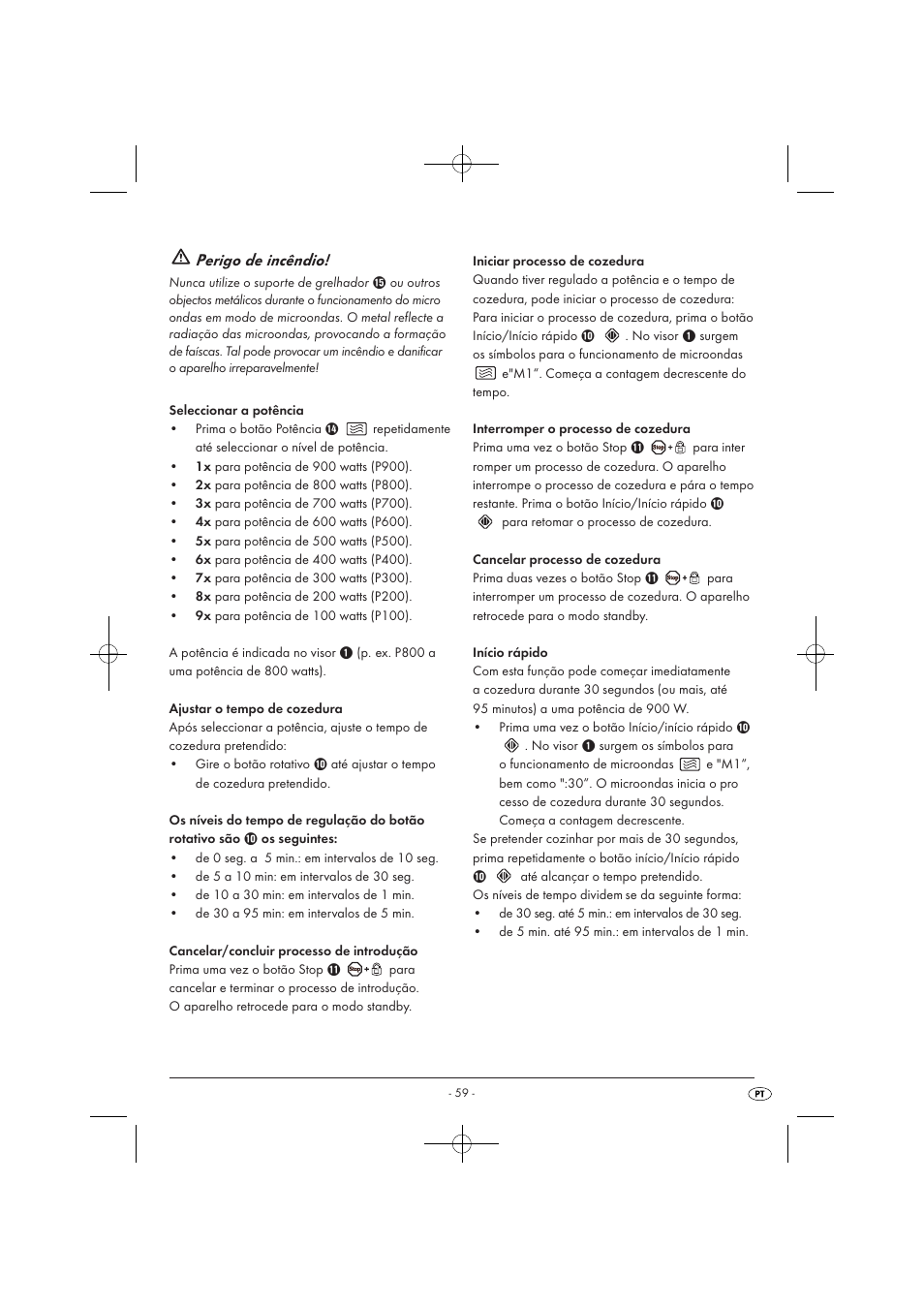 Perigo de incêndio | Silvercrest SMW 900 EDS A1 User Manual | Page 61 / 123