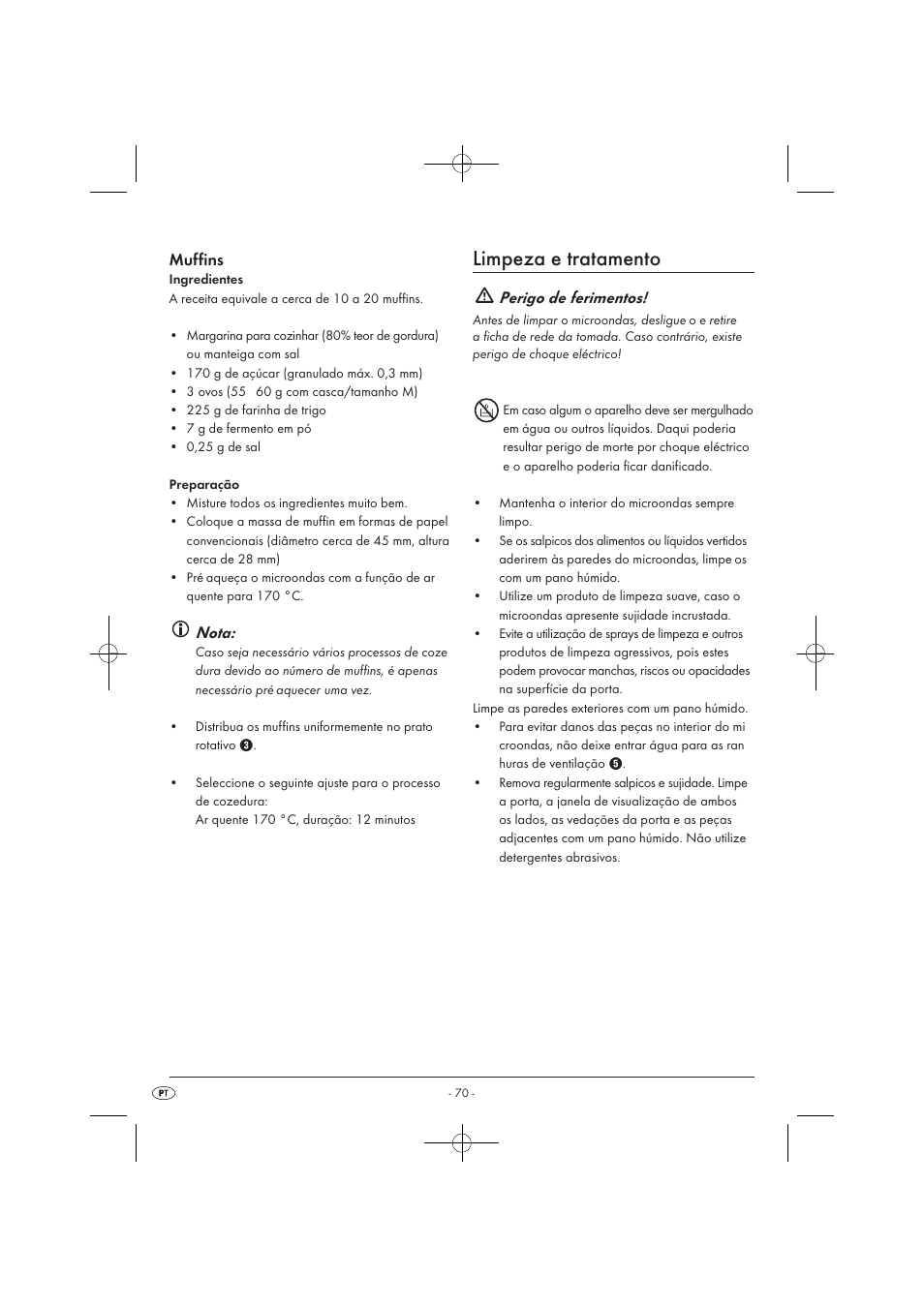 Limpeza e tratamento, Muffins, Nota | Perigo de ferimentos | Silvercrest SMW 900 EDS A1 User Manual | Page 72 / 123