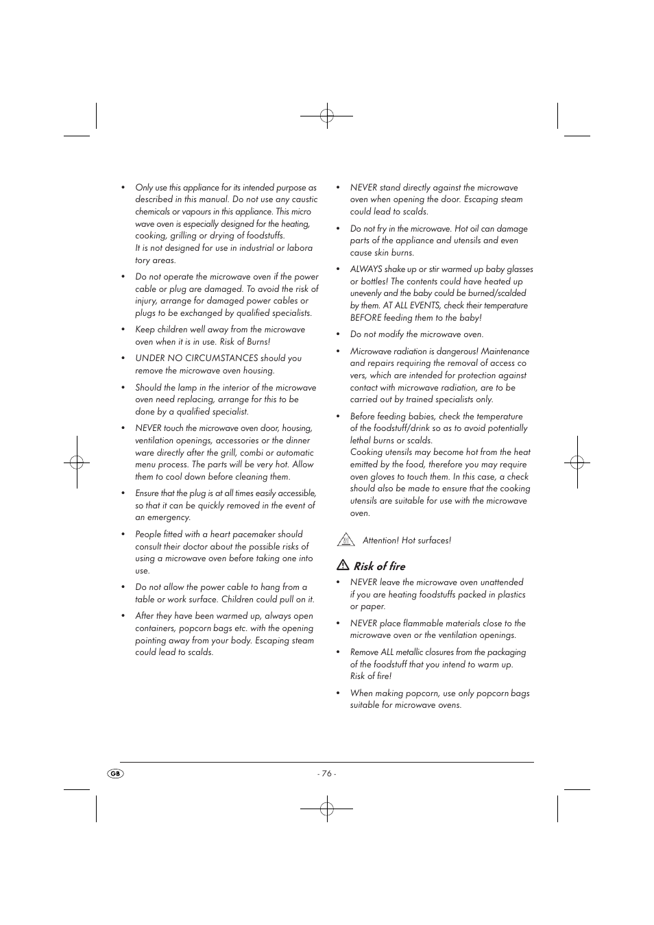 Risk of fire | Silvercrest SMW 900 EDS A1 User Manual | Page 78 / 123
