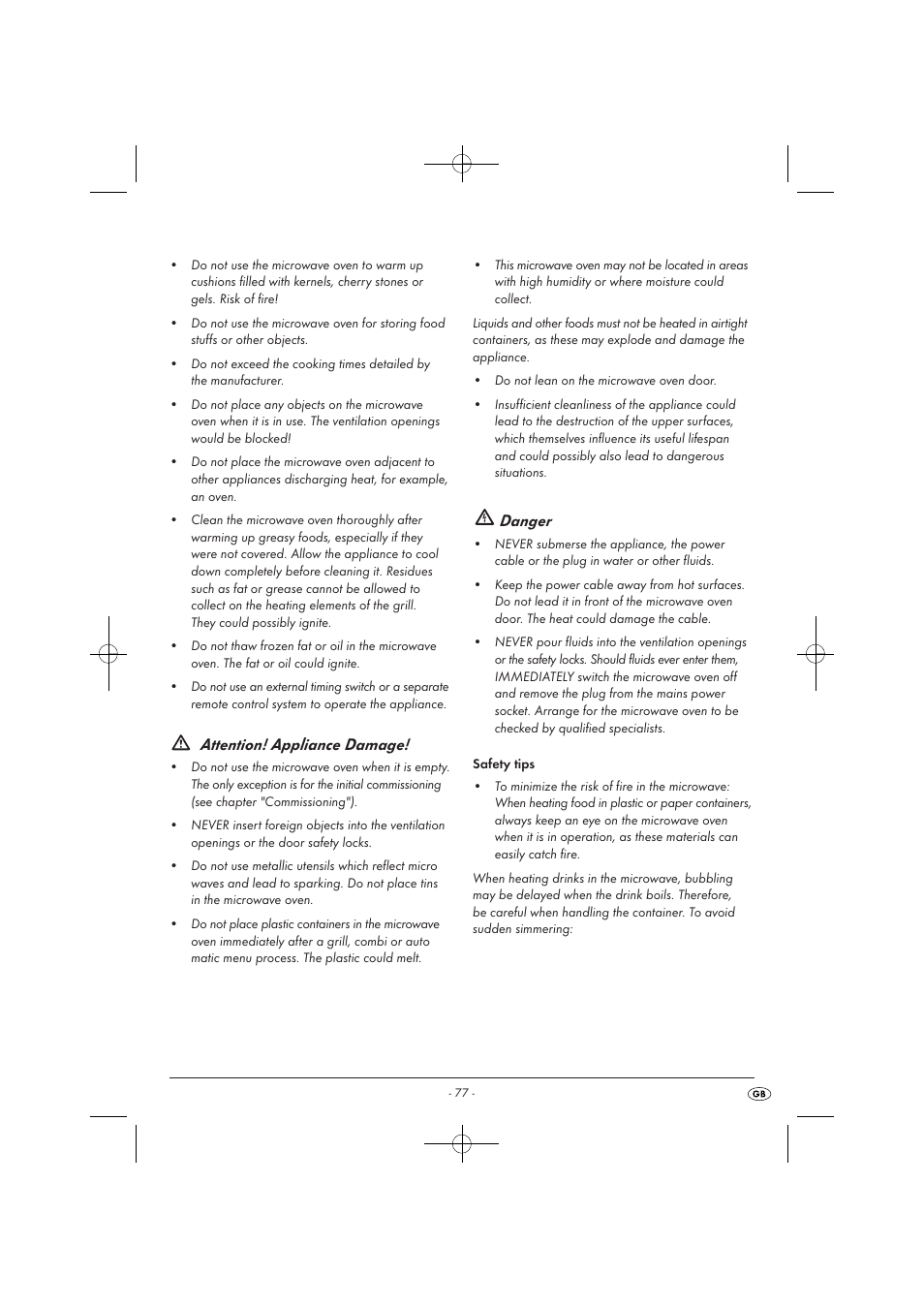 Attention! appliance damage, Danger | Silvercrest SMW 900 EDS A1 User Manual | Page 79 / 123