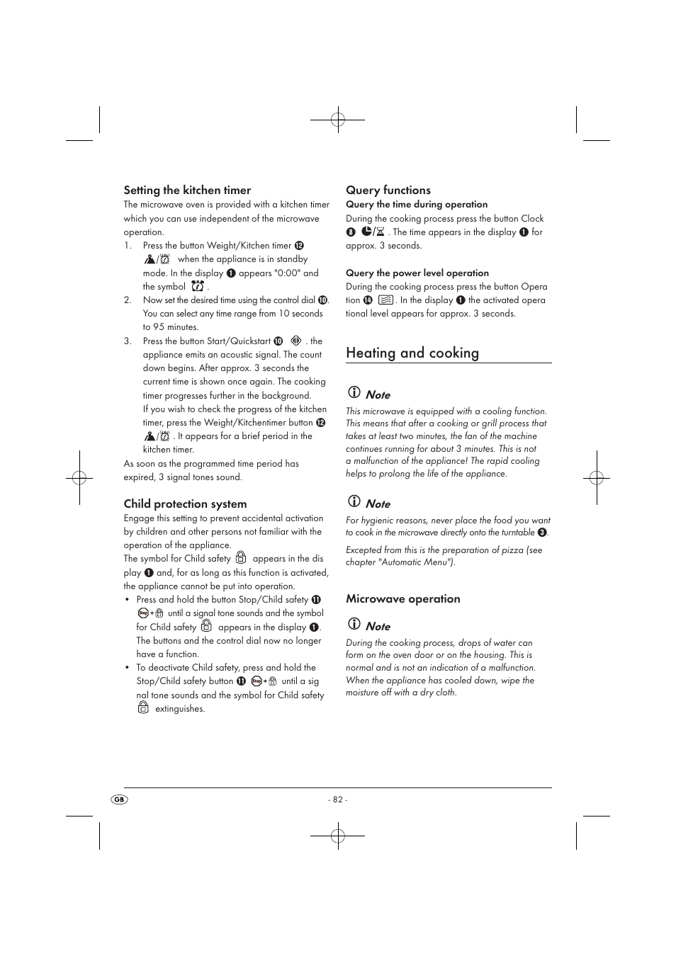 Heating and cooking, Setting the kitchen timer, Child protection system | Query functions | Silvercrest SMW 900 EDS A1 User Manual | Page 84 / 123