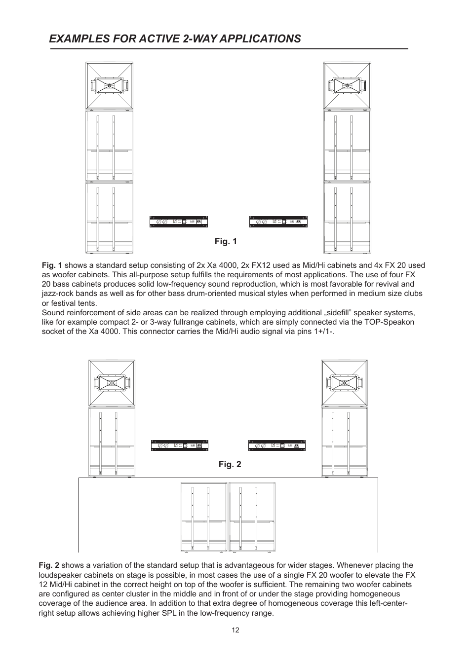 Examples for active 2-way applications | Dynacord System Power Amp Xa 4000 User Manual | Page 12 / 48