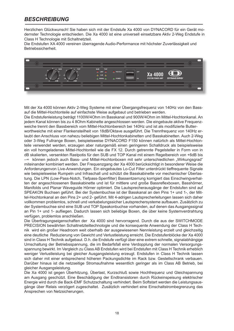 Beschreibung | Dynacord System Power Amp Xa 4000 User Manual | Page 18 / 48