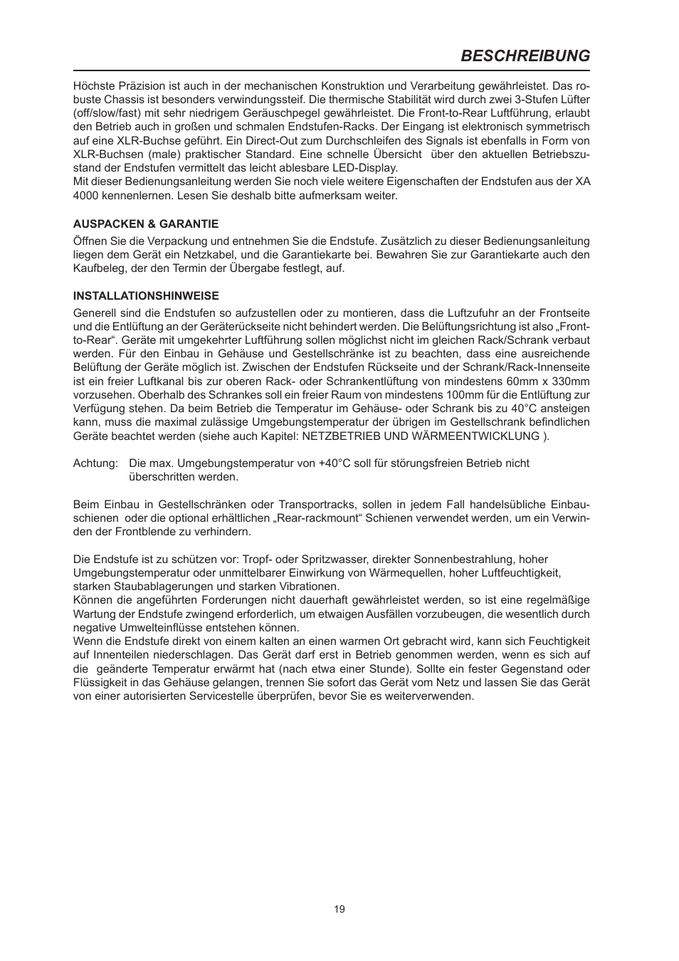 Beschreibung | Dynacord System Power Amp Xa 4000 User Manual | Page 19 / 48