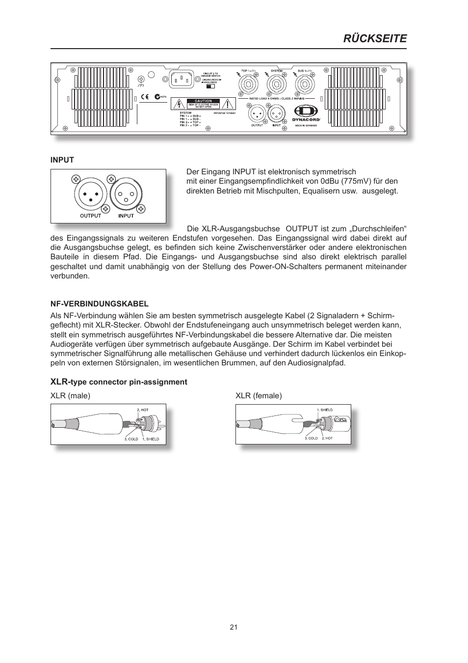 Rückseite | Dynacord System Power Amp Xa 4000 User Manual | Page 21 / 48
