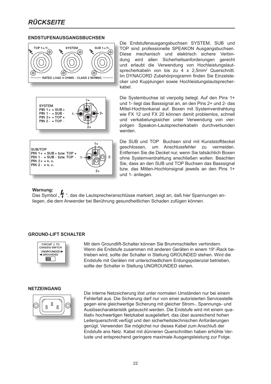 Rückseite | Dynacord System Power Amp Xa 4000 User Manual | Page 22 / 48