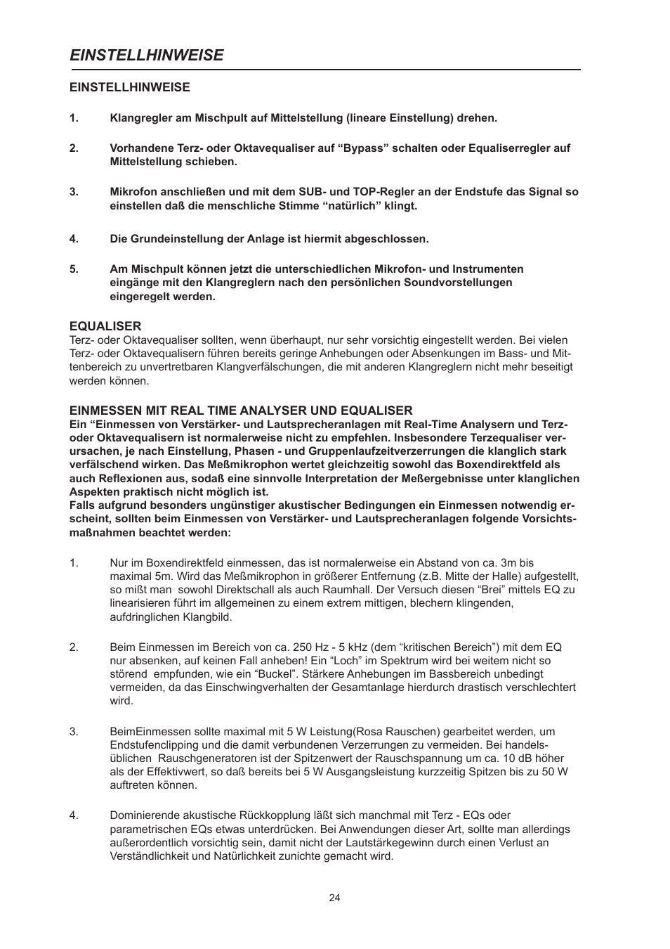 Einstellhinweise | Dynacord System Power Amp Xa 4000 User Manual | Page 24 / 48