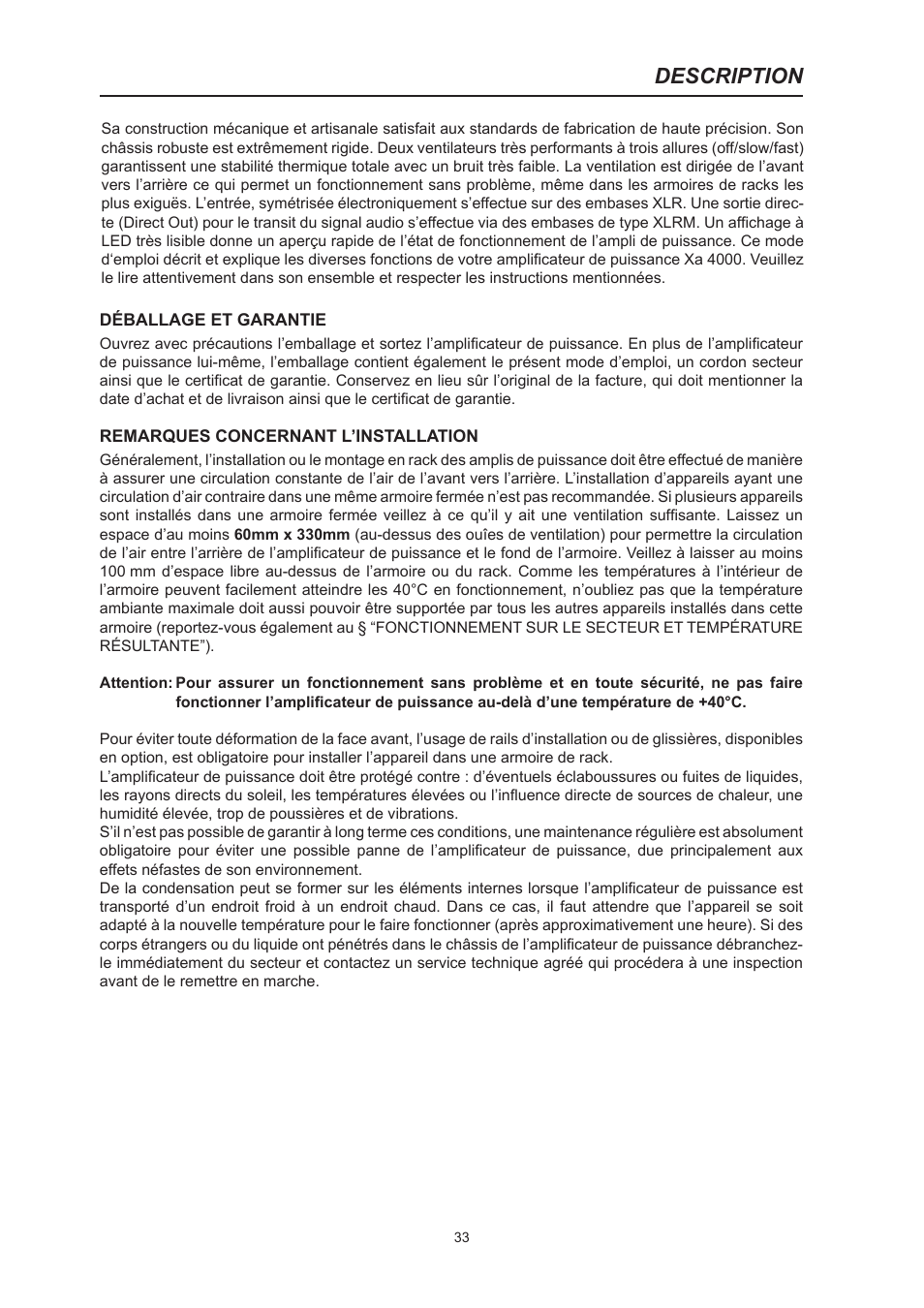 Description | Dynacord System Power Amp Xa 4000 User Manual | Page 33 / 48