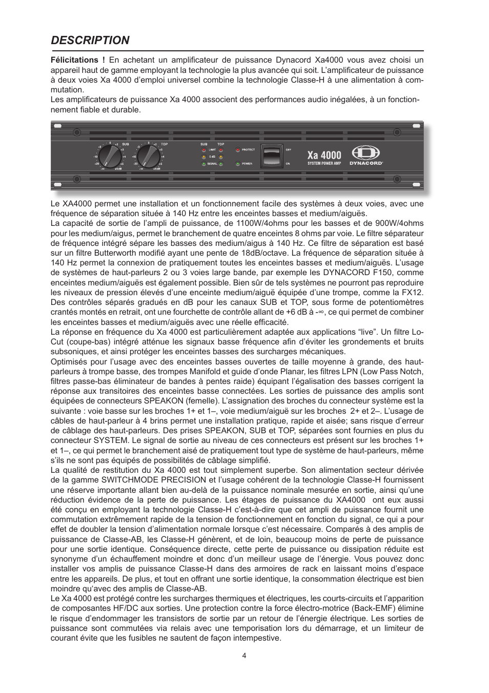 Description | Dynacord System Power Amp Xa 4000 User Manual | Page 4 / 48