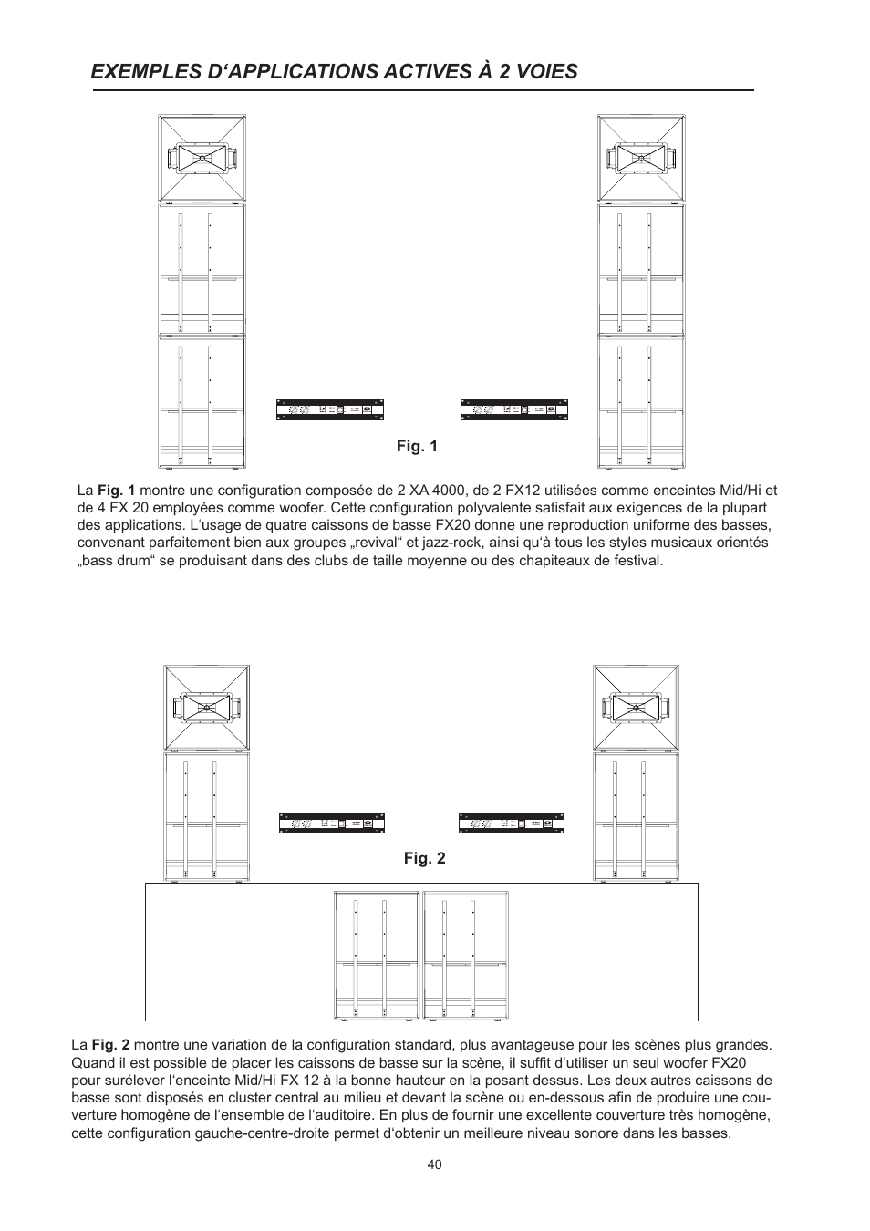 Exemples d‘applications actives à 2 voies | Dynacord System Power Amp Xa 4000 User Manual | Page 40 / 48