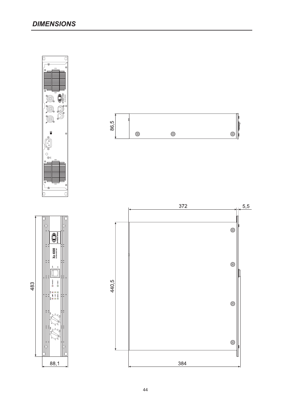 Dimensions | Dynacord System Power Amp Xa 4000 User Manual | Page 44 / 48