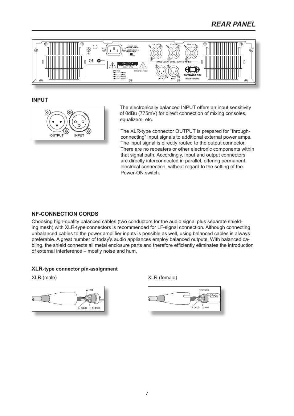 Rear panel | Dynacord System Power Amp Xa 4000 User Manual | Page 7 / 48